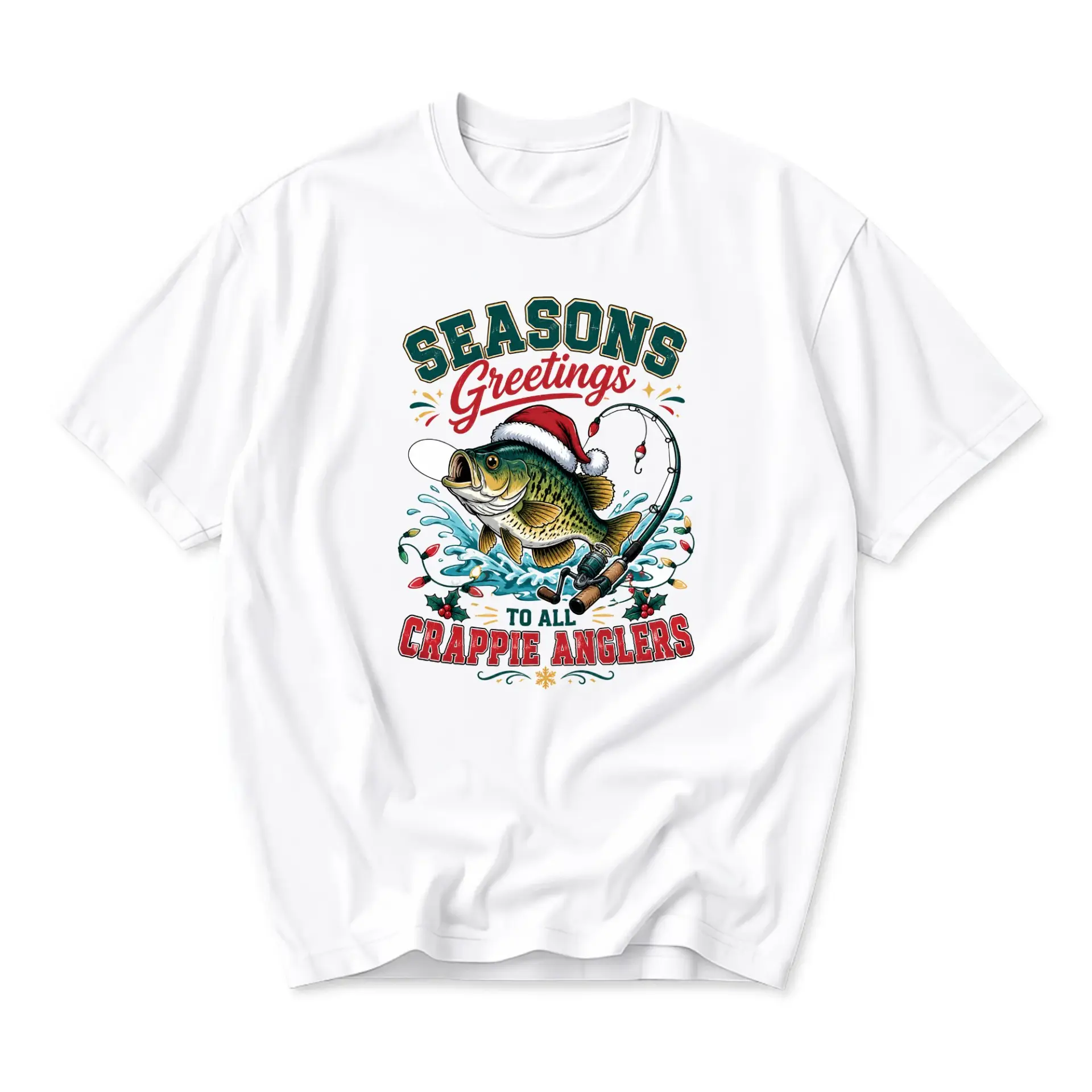 Funny Shirt Seasons Greetings Crappie Anglers Graphic Tee Holiday Fishing