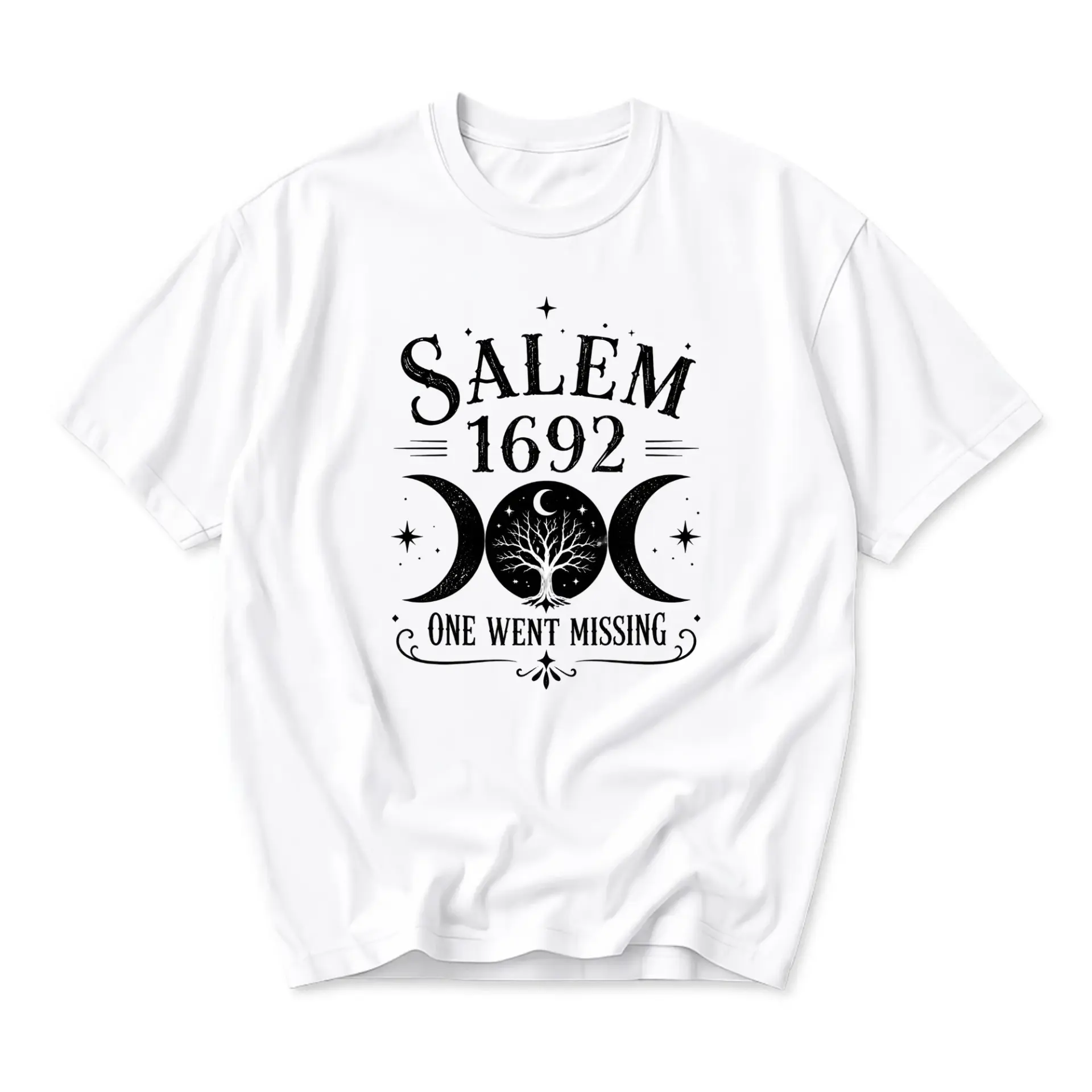Graphic Tee Salem 1692 One Went Missing Moon Tree Design Unisex Casual Crew Neck Comfortable Cotton Blend Short Sleeve Shirt