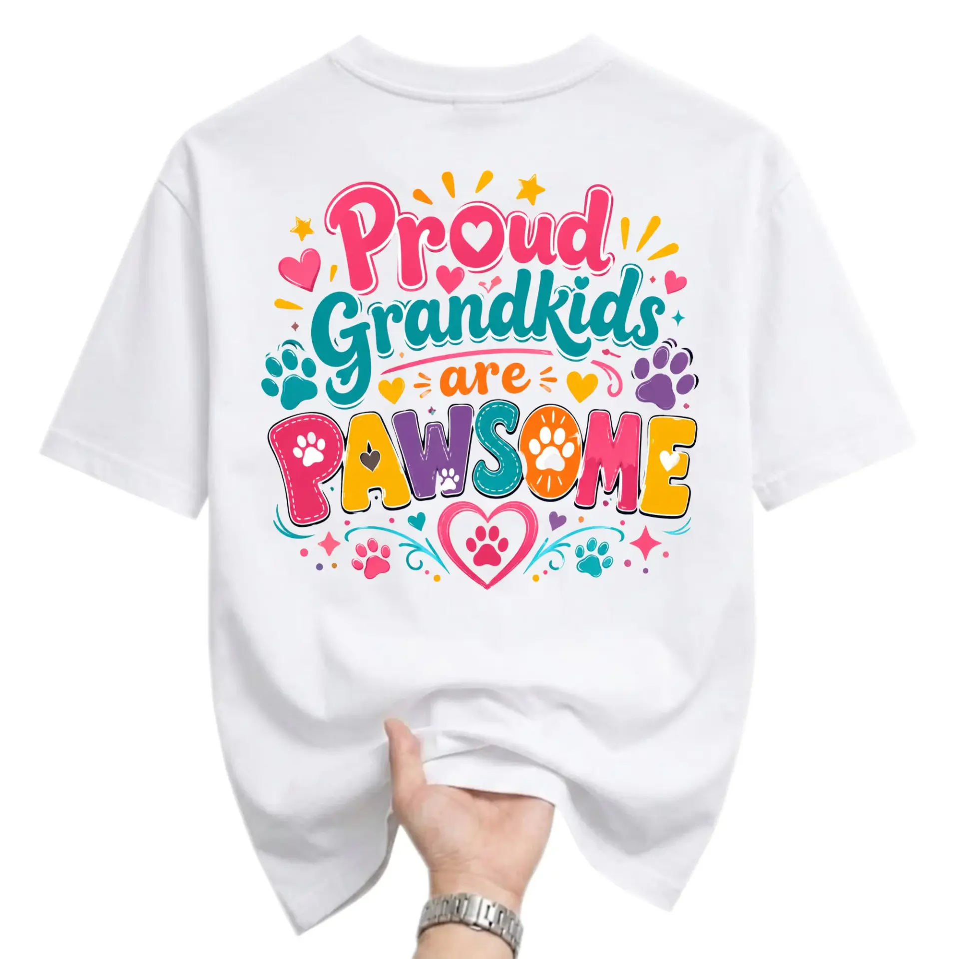 Graphic Tee Proud Grandkids Are Pawsome Lover Shirt Unisex Crew Neck Cotton