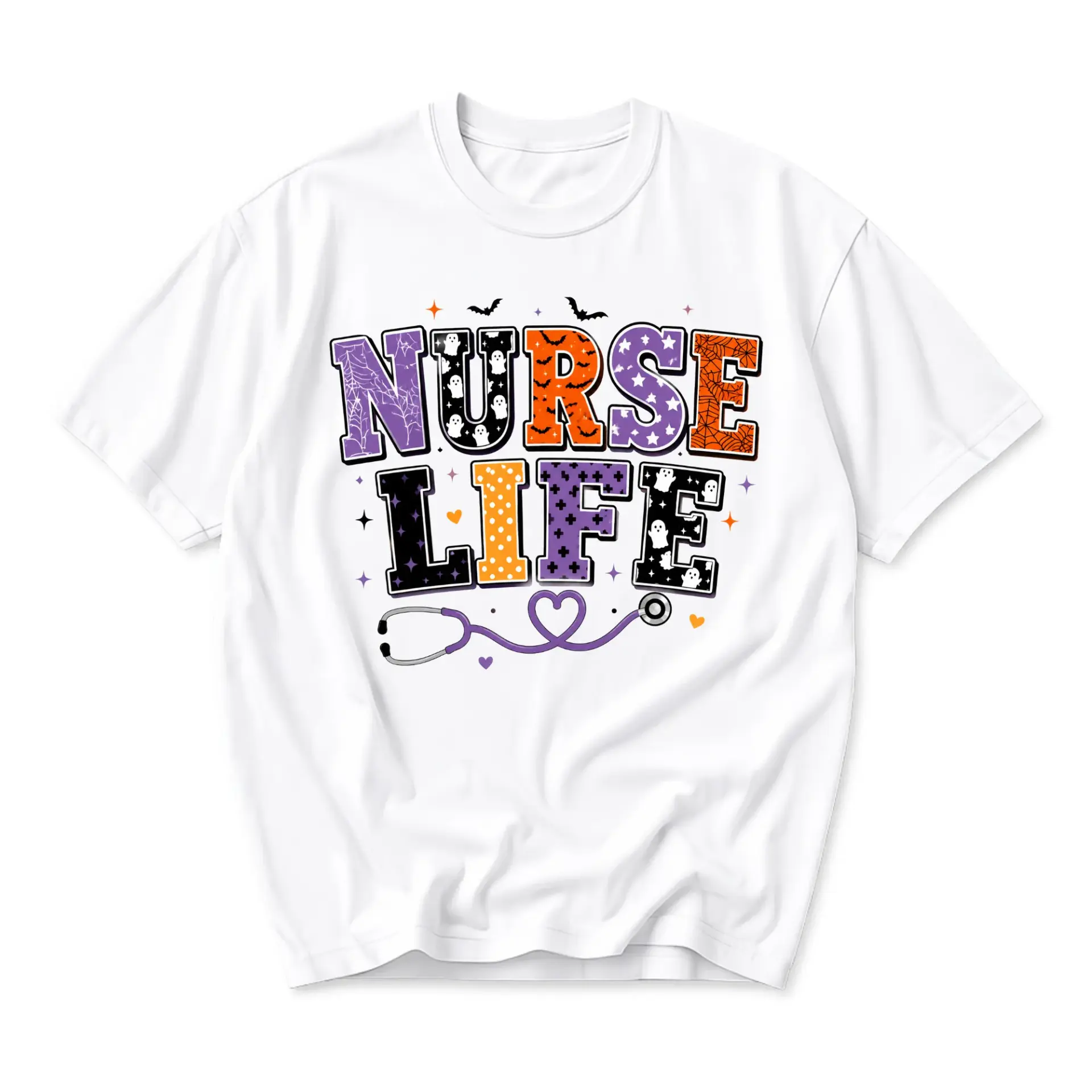 Graphic Tee Nurse Life Halloween Themed Print Unisex Crew Neck Shirt for Casual Everyday Wear and Medical Professionals