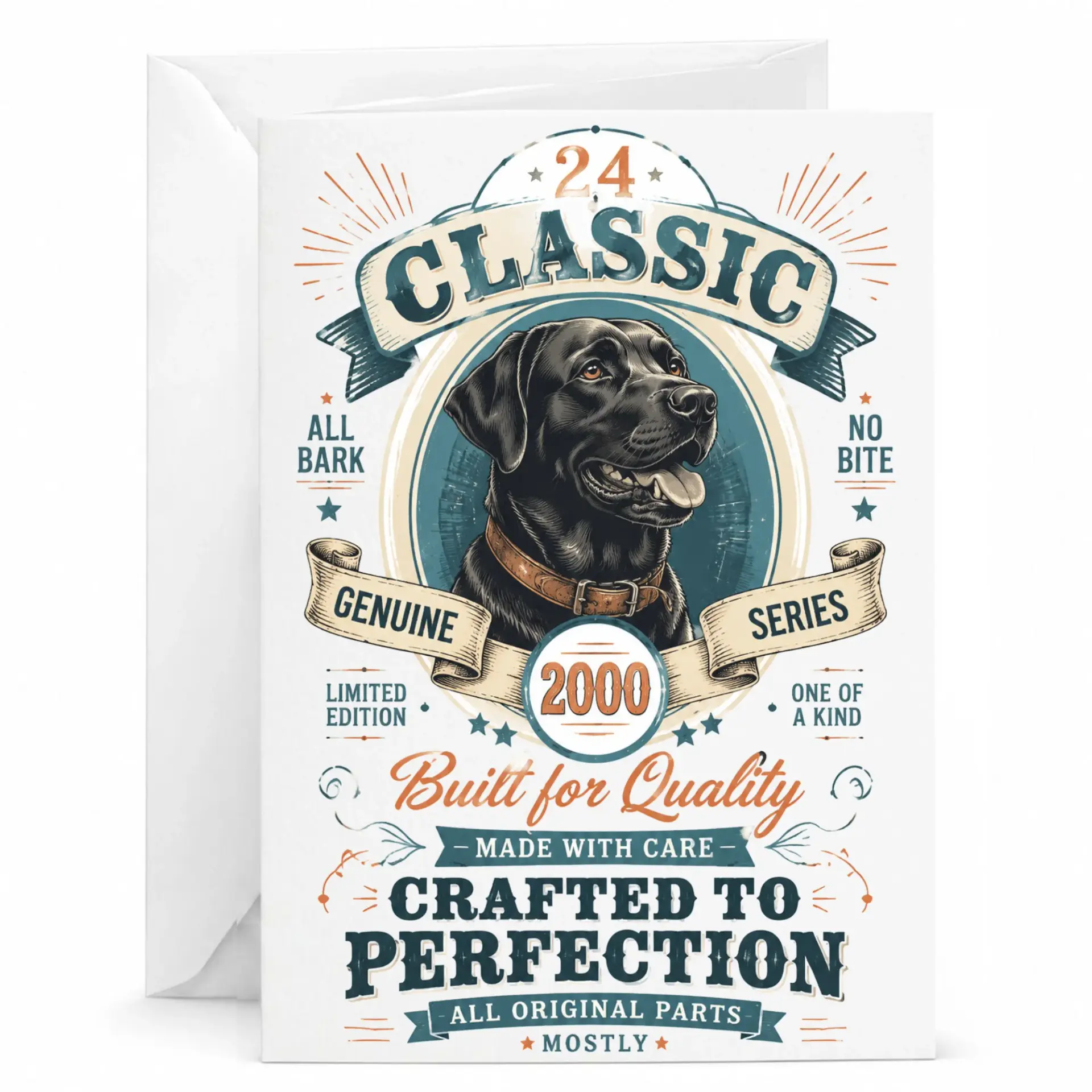 Birthday Card Funny Dog Classic 2000 Vintage Style Greeting Card for Twenty Four Year Olds and Pet Lovers