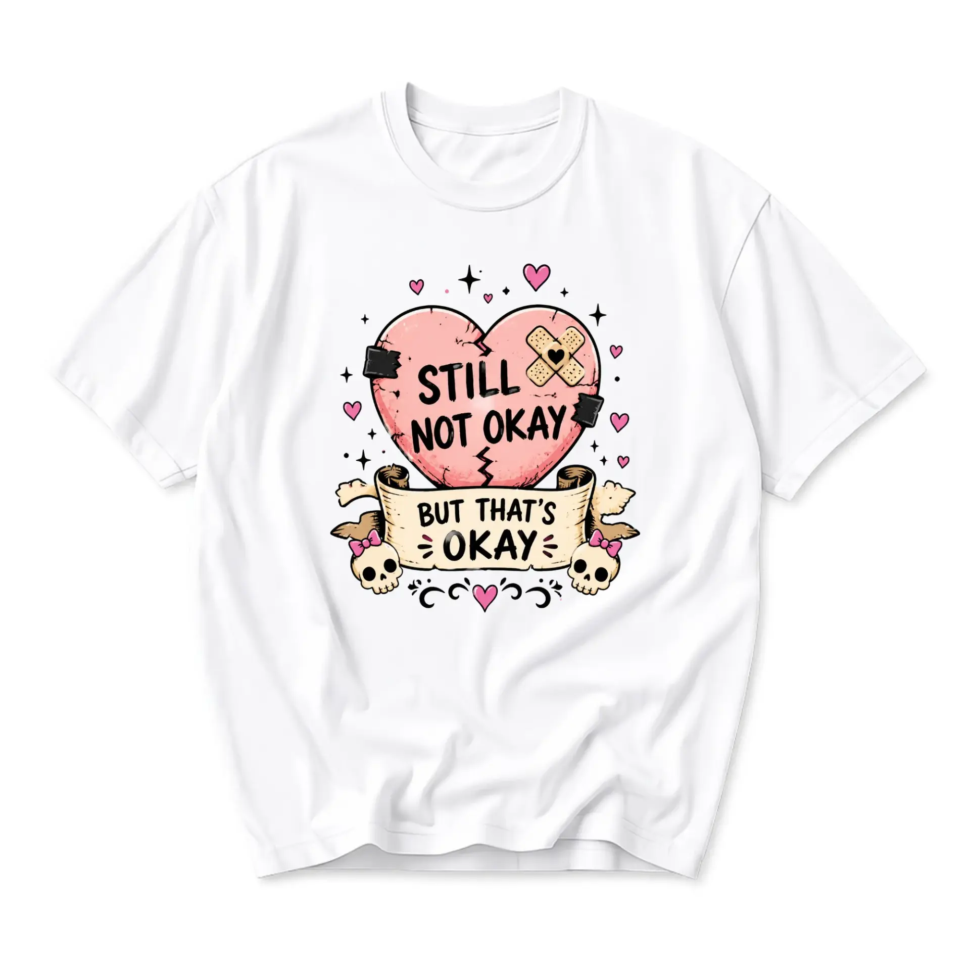 Graphic Tee Still Not Okay but Thats Okay Design Unisex Crew Neck Short Sleeve Soft Cotton Everyday Casual Graphic Shirt