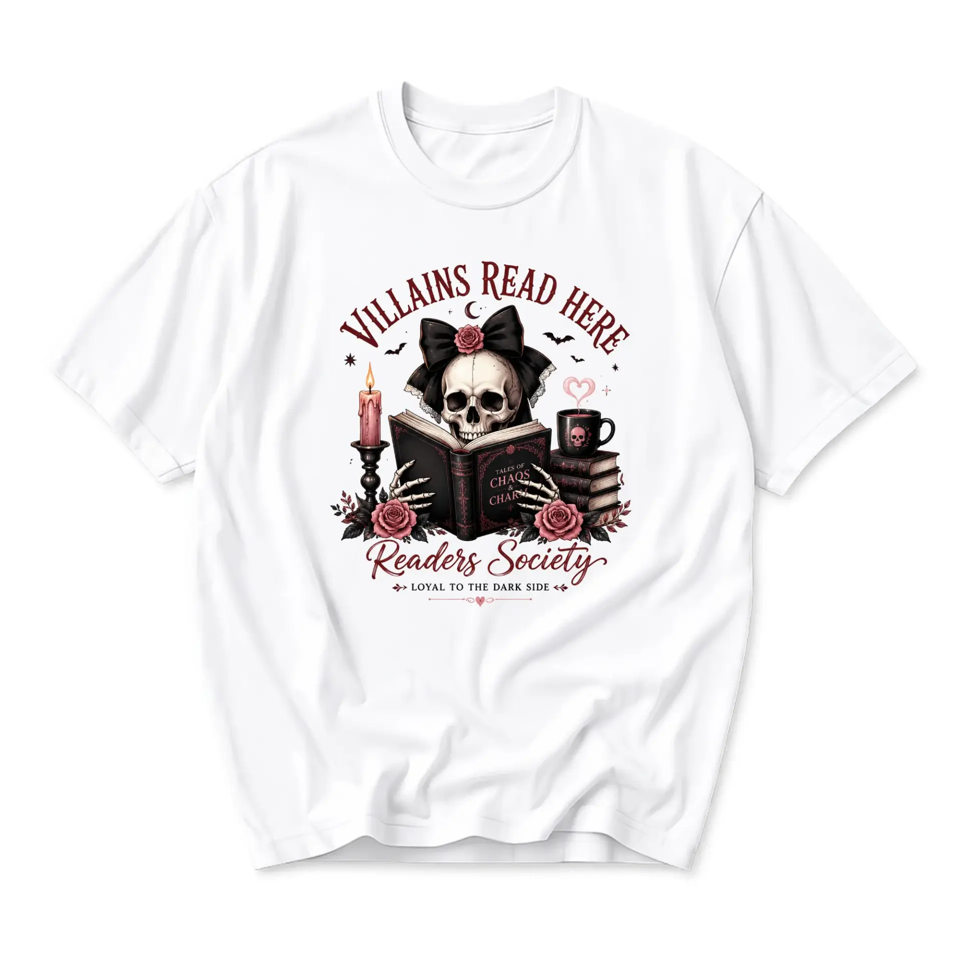 Graphic Tee Villains Read Here Skeleton Reading Book Design Unisex Casual Crew Neck Soft Cotton Blend Everyday T-Shirt