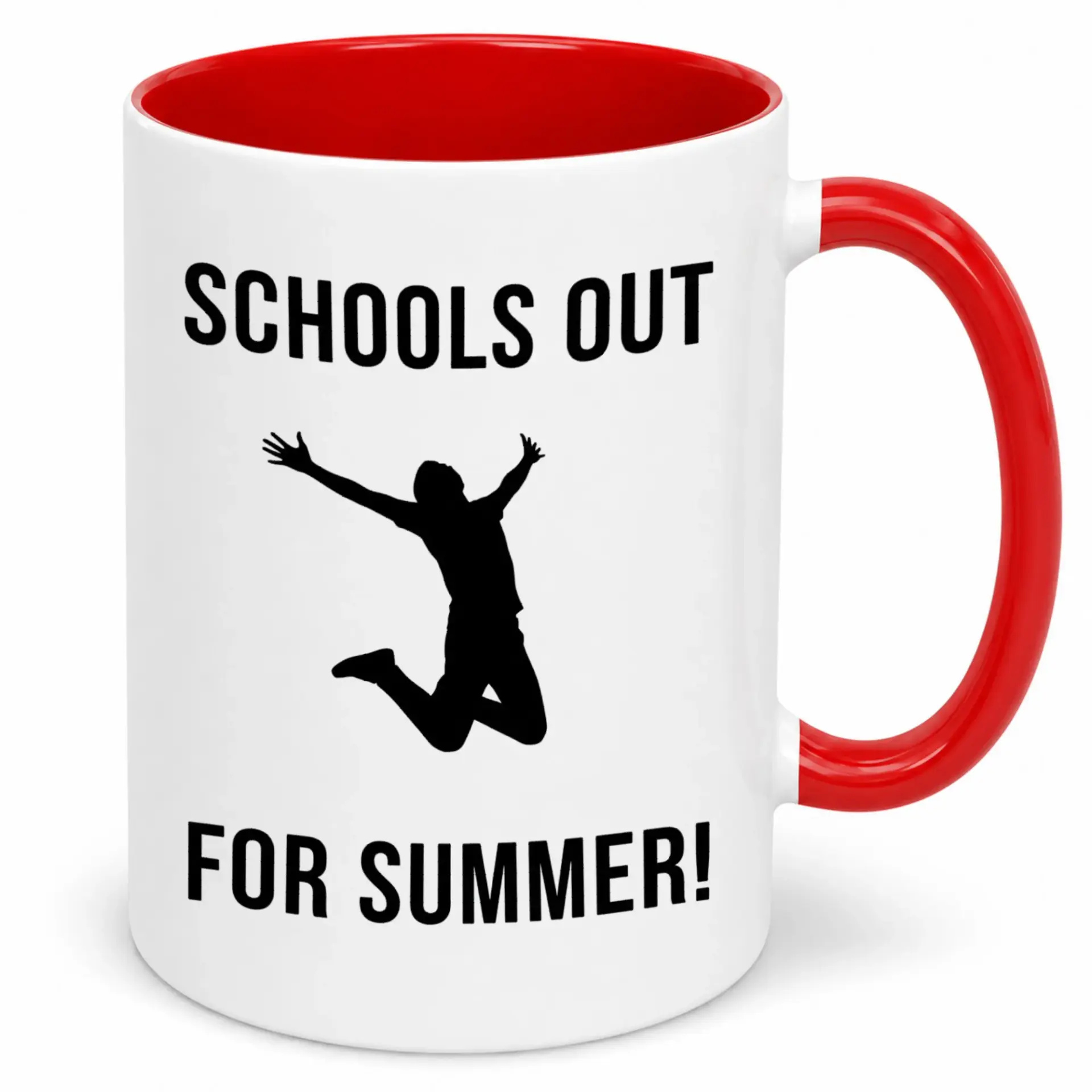 Funny Schools Out for Summer! Ceramic Coffee Mug, White and Red 11 Oz or 15 Oz Drinkware Gift for Teachers, Students, and Vacation Enthusiasts