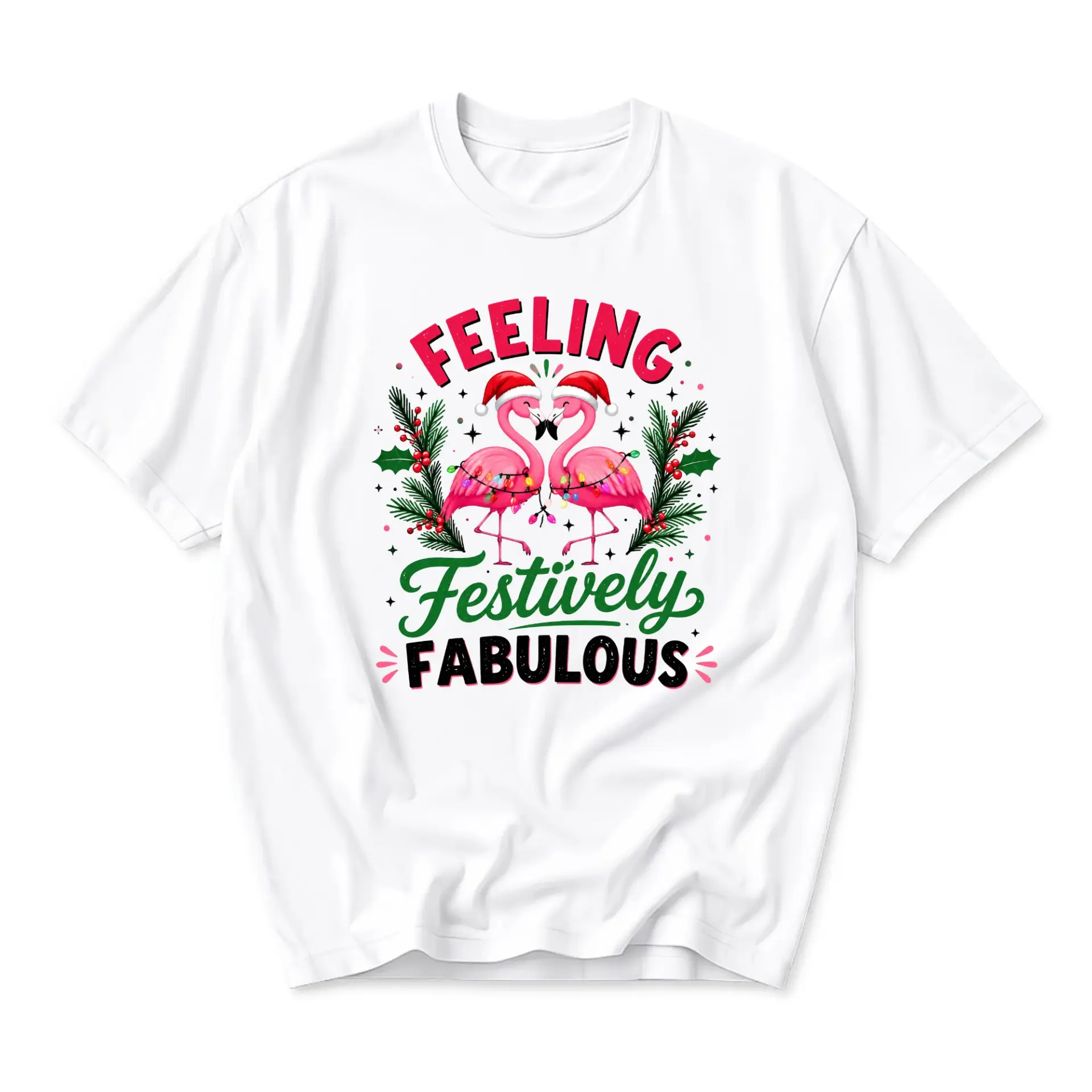 Graphic Tee Feeling Festively Fabulous Flamingo Christmas Unisex Shirt