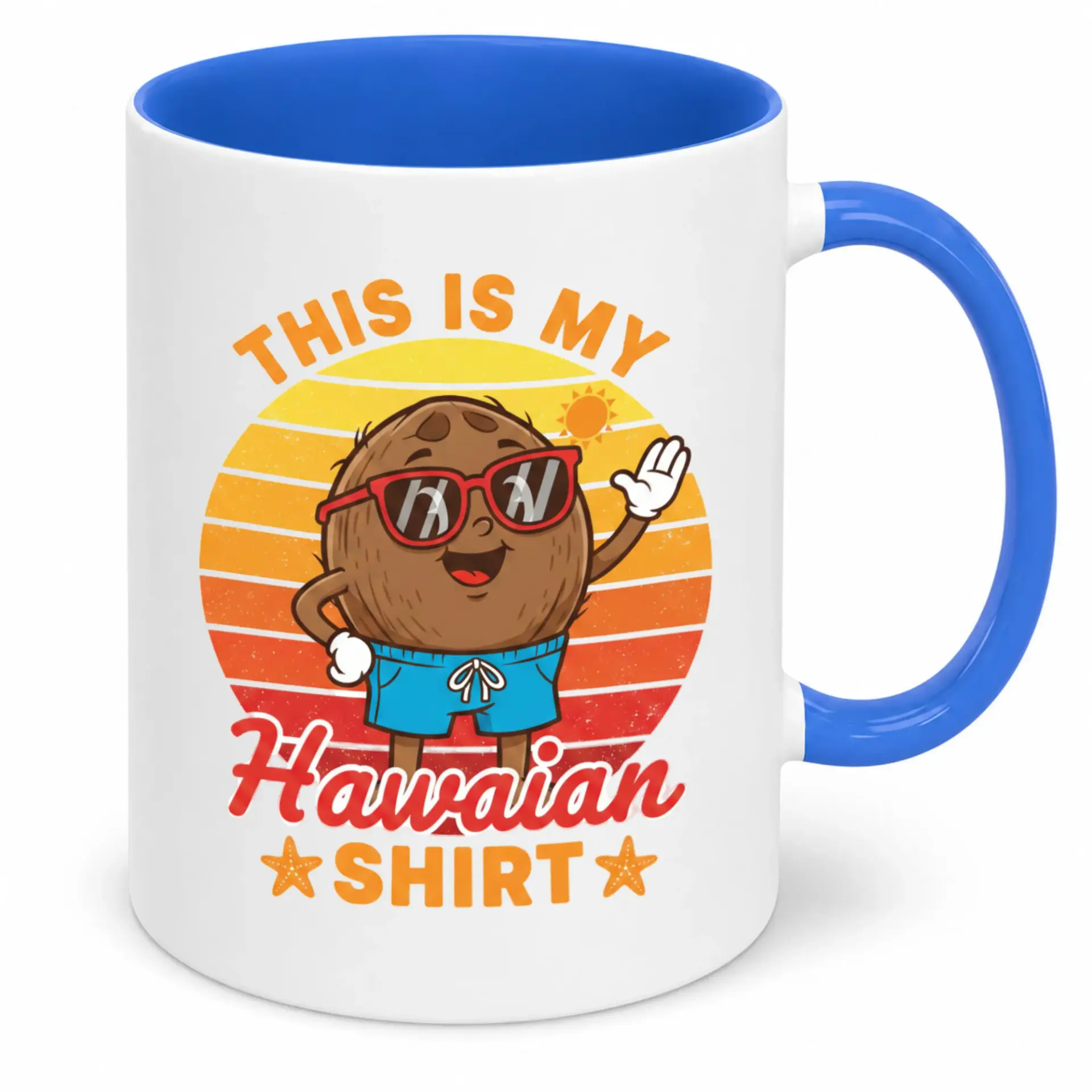 Funny Ceramic Coffee Mug, Humorous Coconut Character Design with "this Is My Hawaiian Shirt" Text, Summer Tropical Theme Beverage Cup