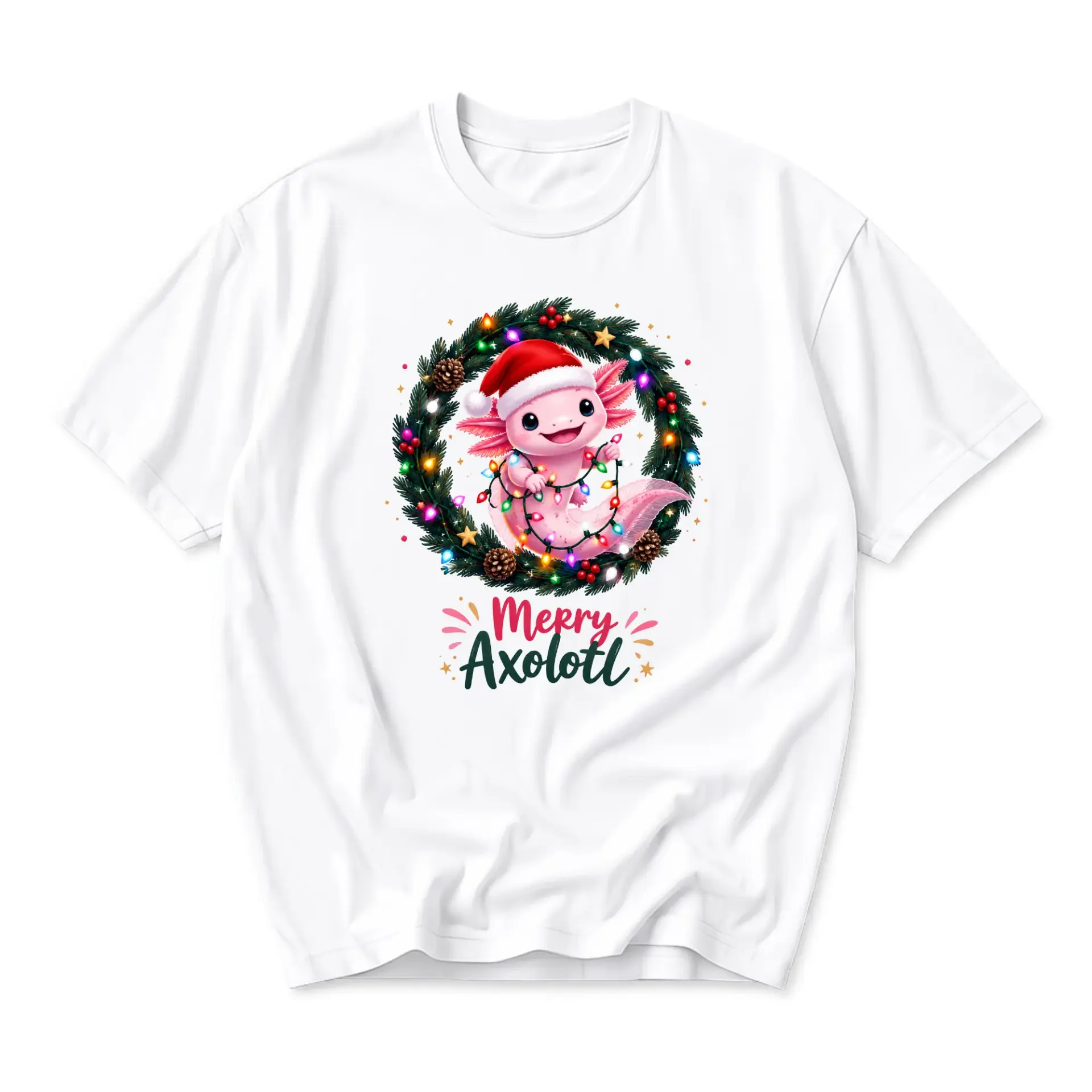 Graphic Tee Merry Axolotl Holiday Shirt Unisex Crew Neck Top Cute Christmas