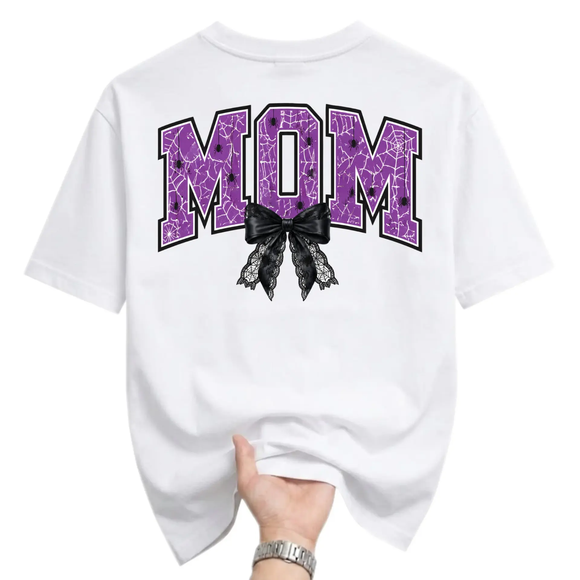 Graphic Tee Mom Spider Web Bow Print Unisex Casual Crew Neck T-Shirt for Everyday Wear and Gift Giving Occasions