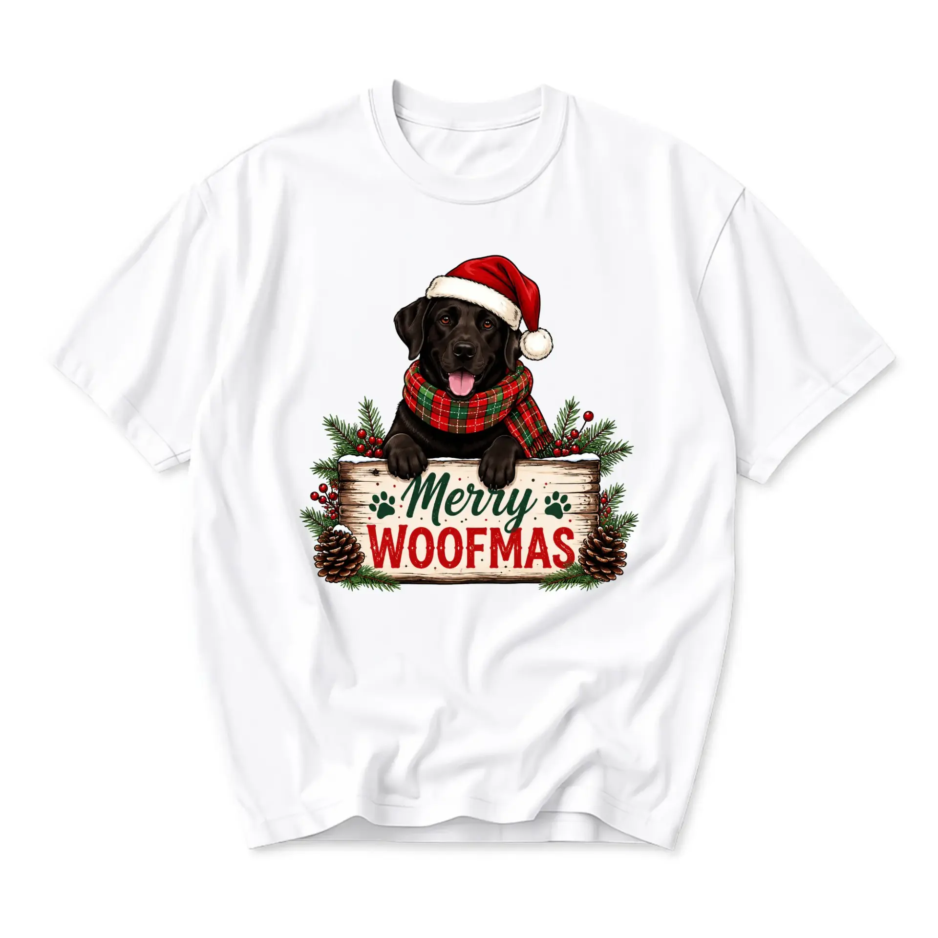 Funny Shirt Merry Woofmas Black Labrador Dog Graphic Tee Cute Holiday Pet