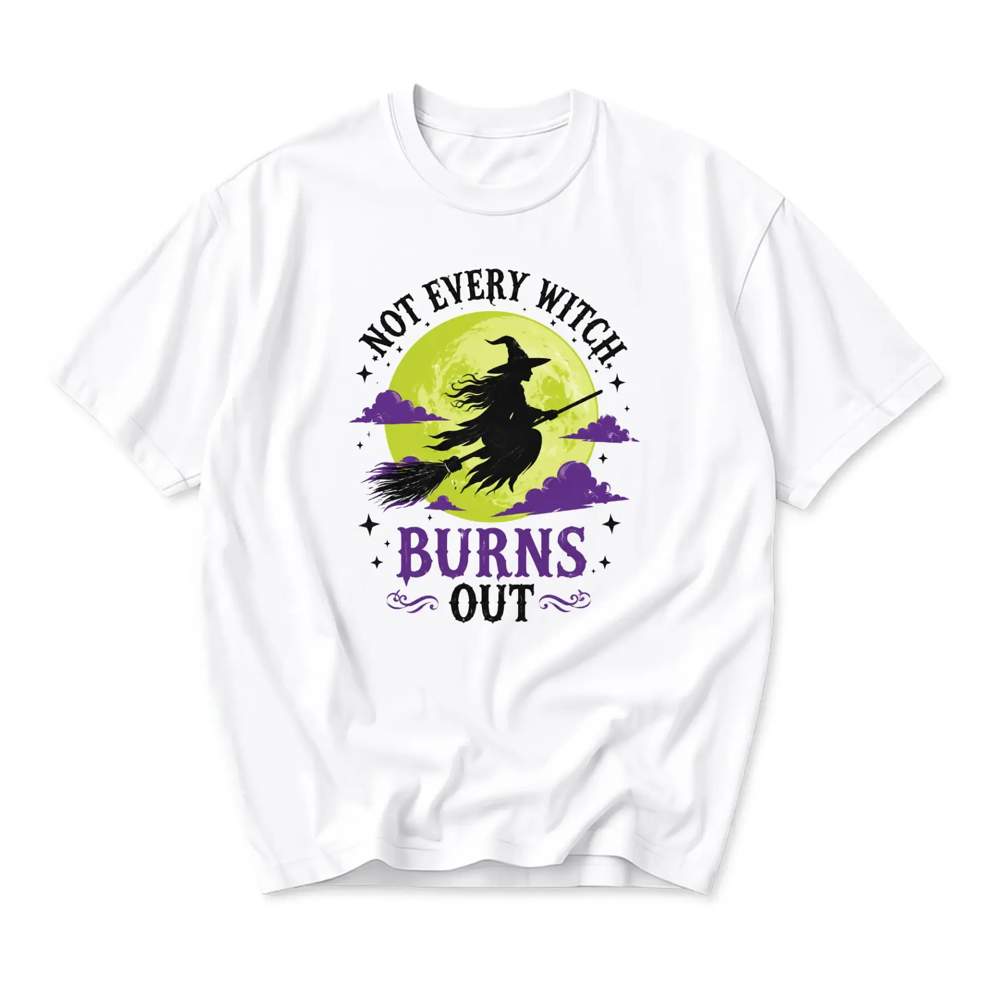 Graphic Tee Not Every Witch Burns Out Funny Saying Shirt Unisex Casual Cotton Blend Short Sleeve Crew Neck Top
