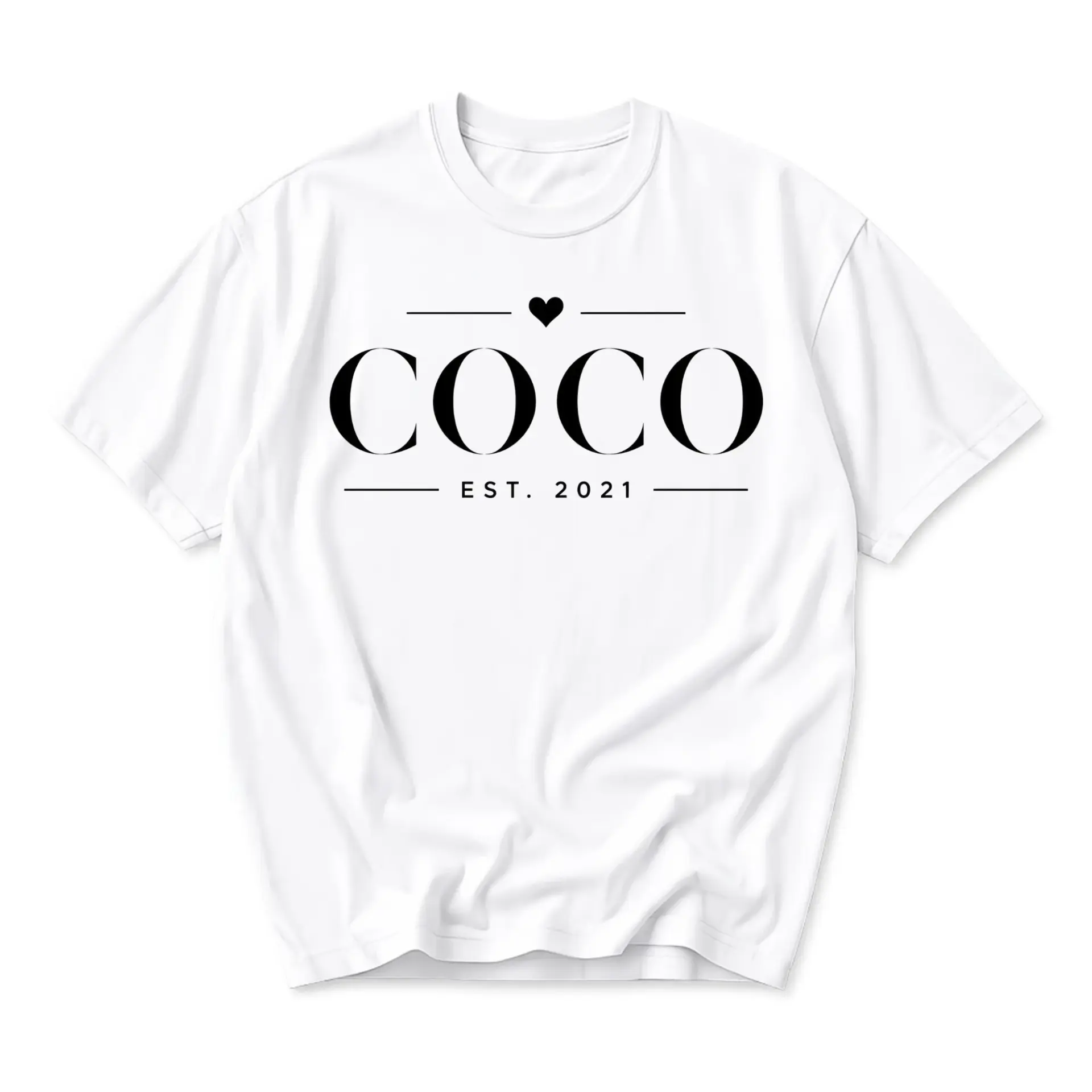 Graphic Tee Unisex Crew Neck Short Sleeve Cotton Blend Casual Everyday Shirt Featuring Coco Est 2021 Minimalist Design