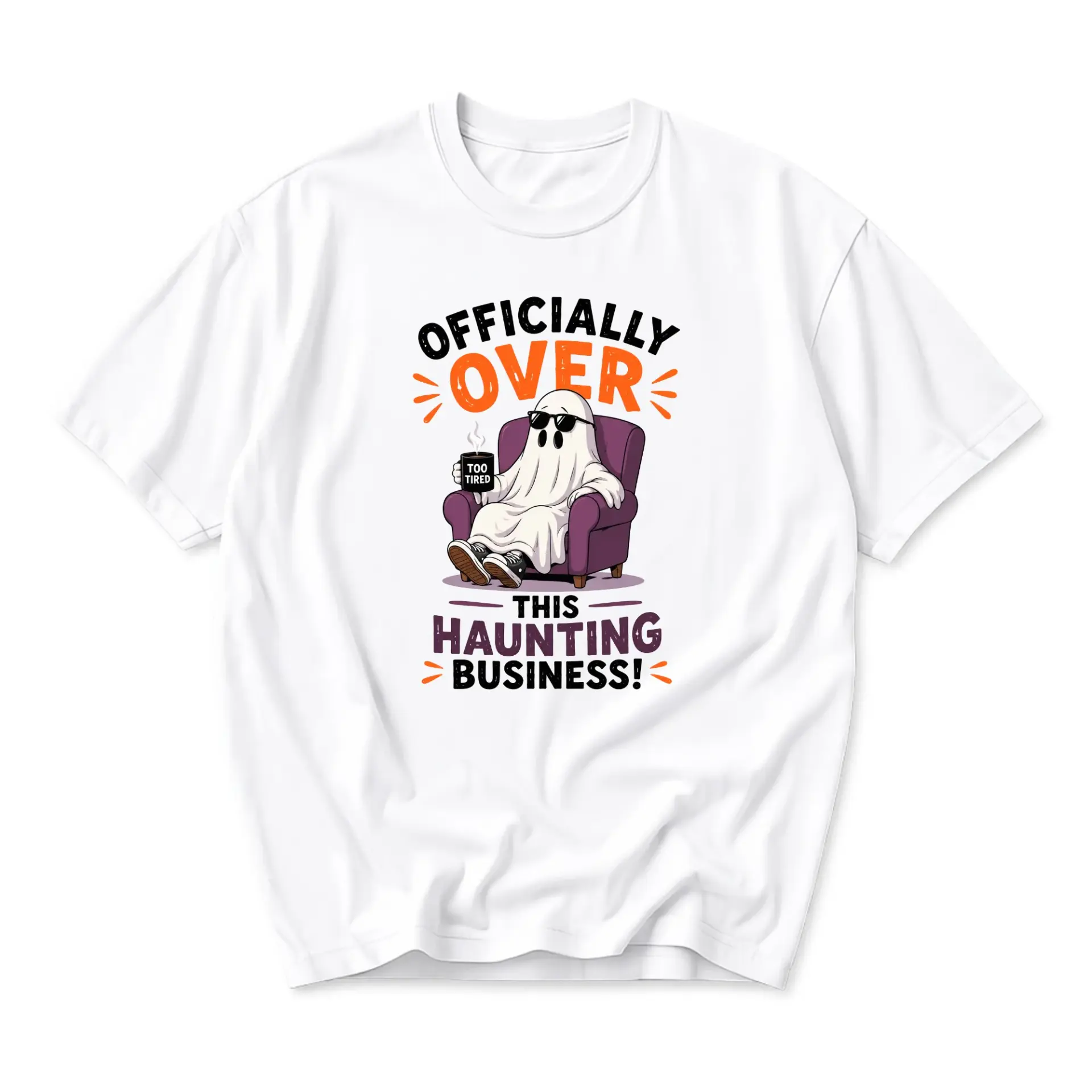 Funny Shirt Officially over This Haunting Business Ghost Graphic Tee Unisex Casual Crew Neck Comfortable Apparel