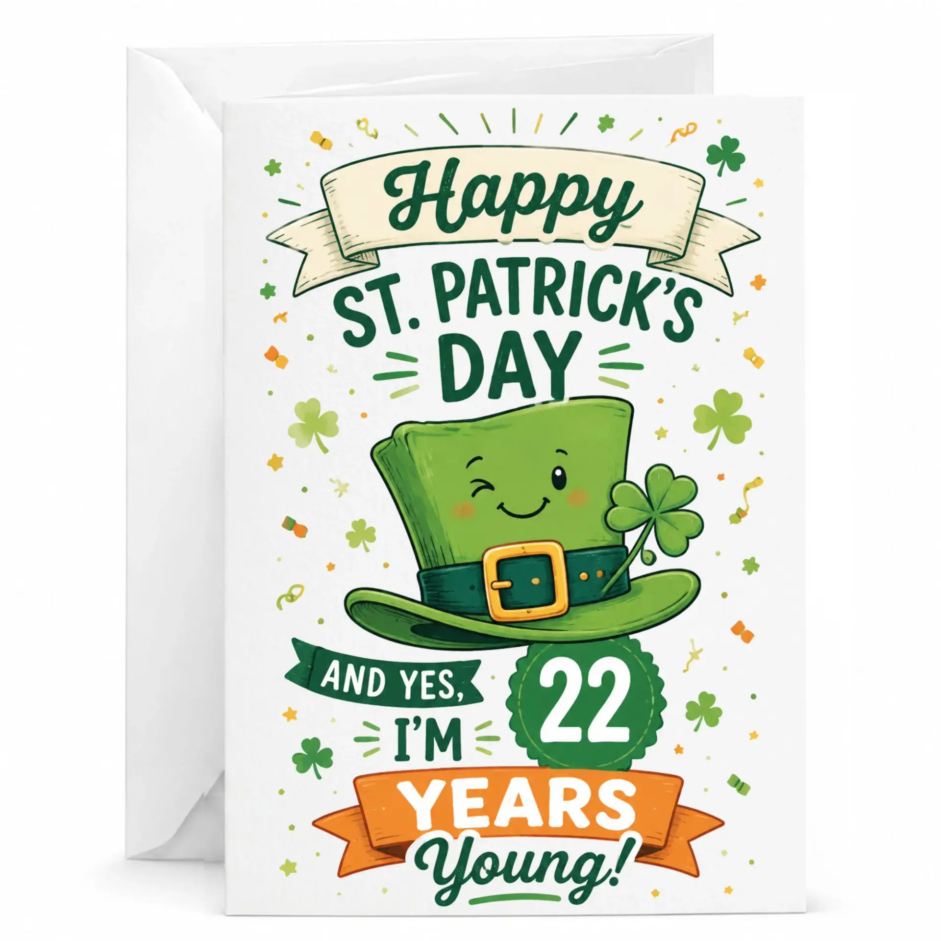 Greeting Card Happy St. Patricks Day 22 Years Young Funny Holiday Card for Birthday Celebration and Festive Party