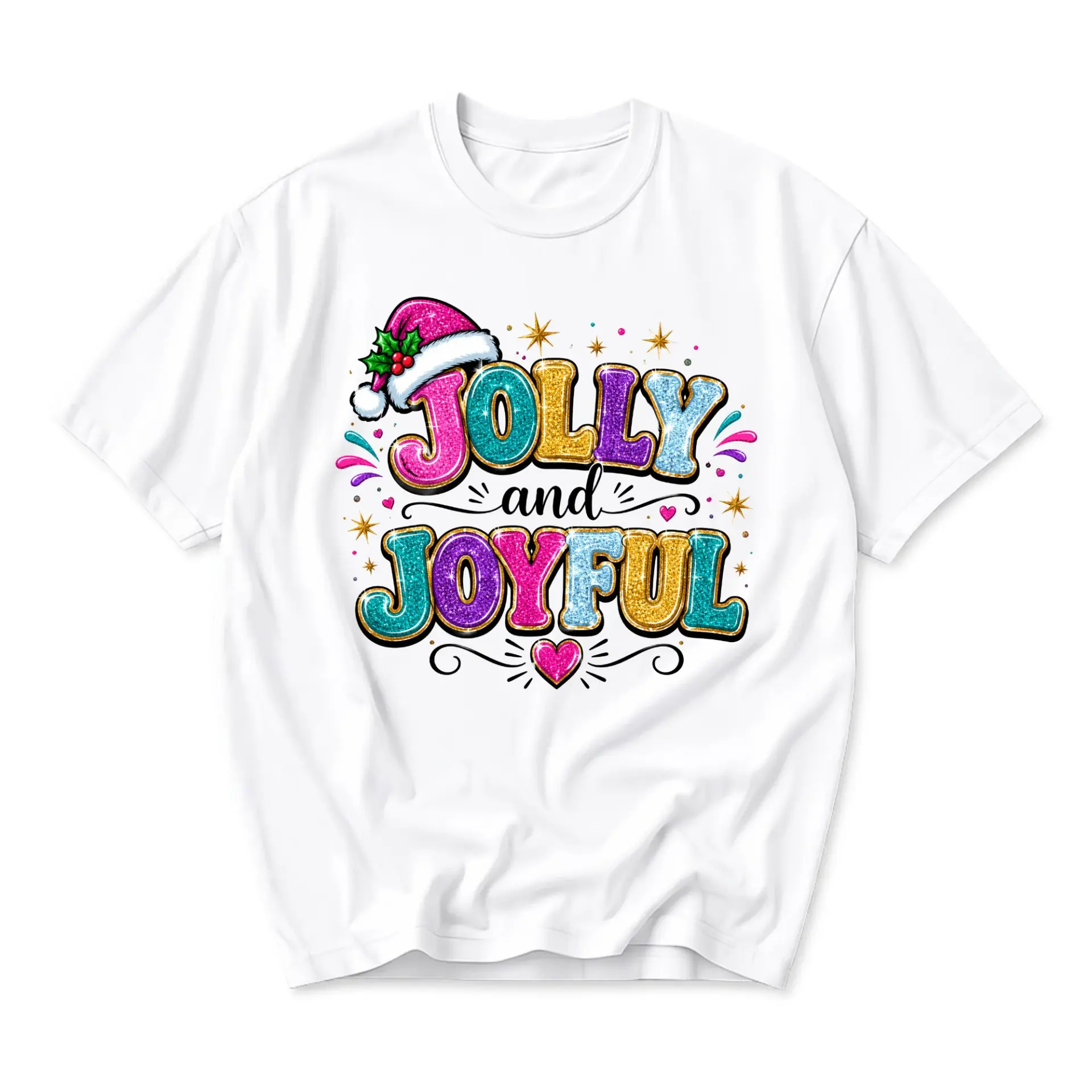 Graphic Tee Jolly and Joyful Holiday Script Unisex Crew Neck Shirt Festive