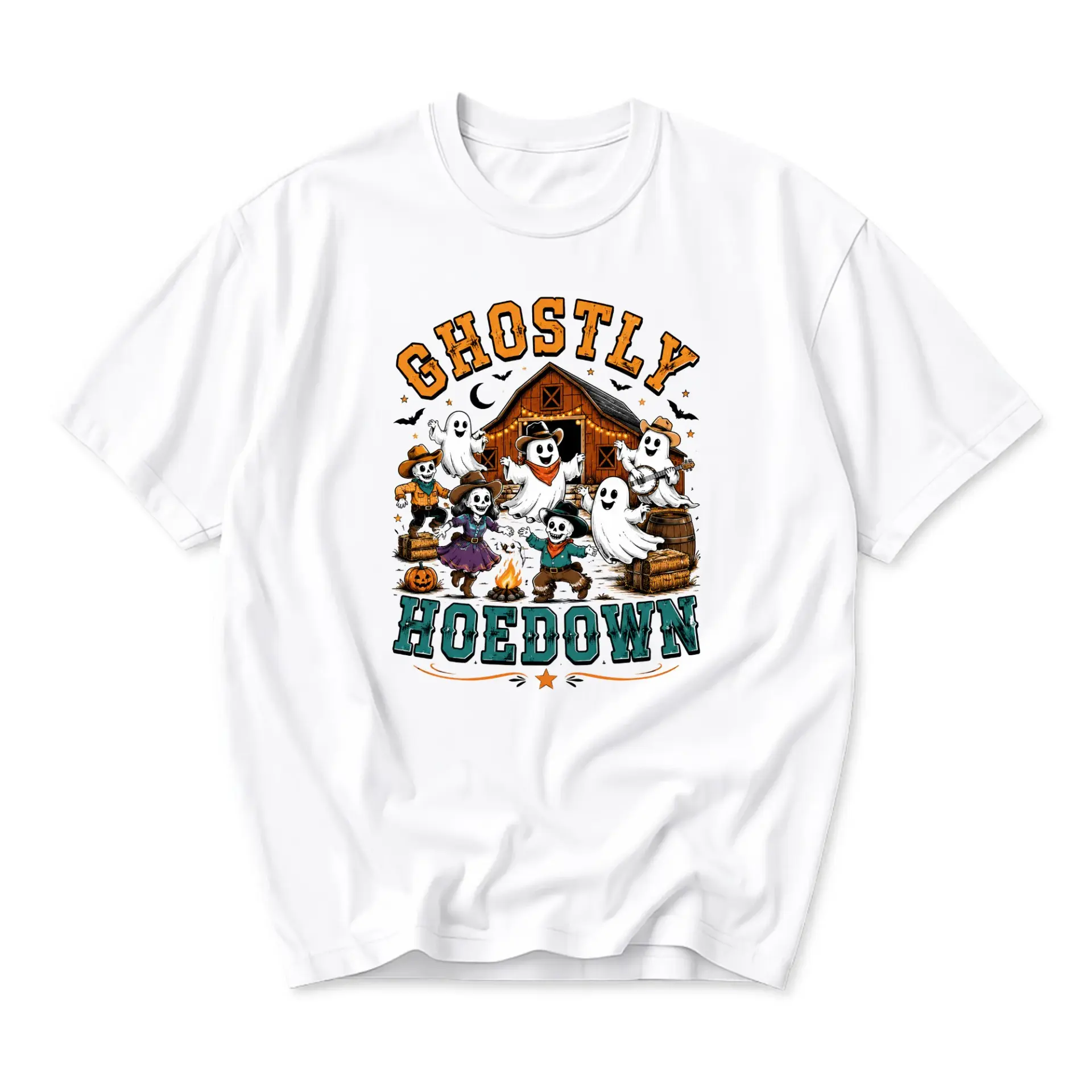 Graphic Tee Ghostly Hoedown Western Barn Dance Shirt Fun Spooky Autumn Celebration Unisex Cotton Crew Neck Top