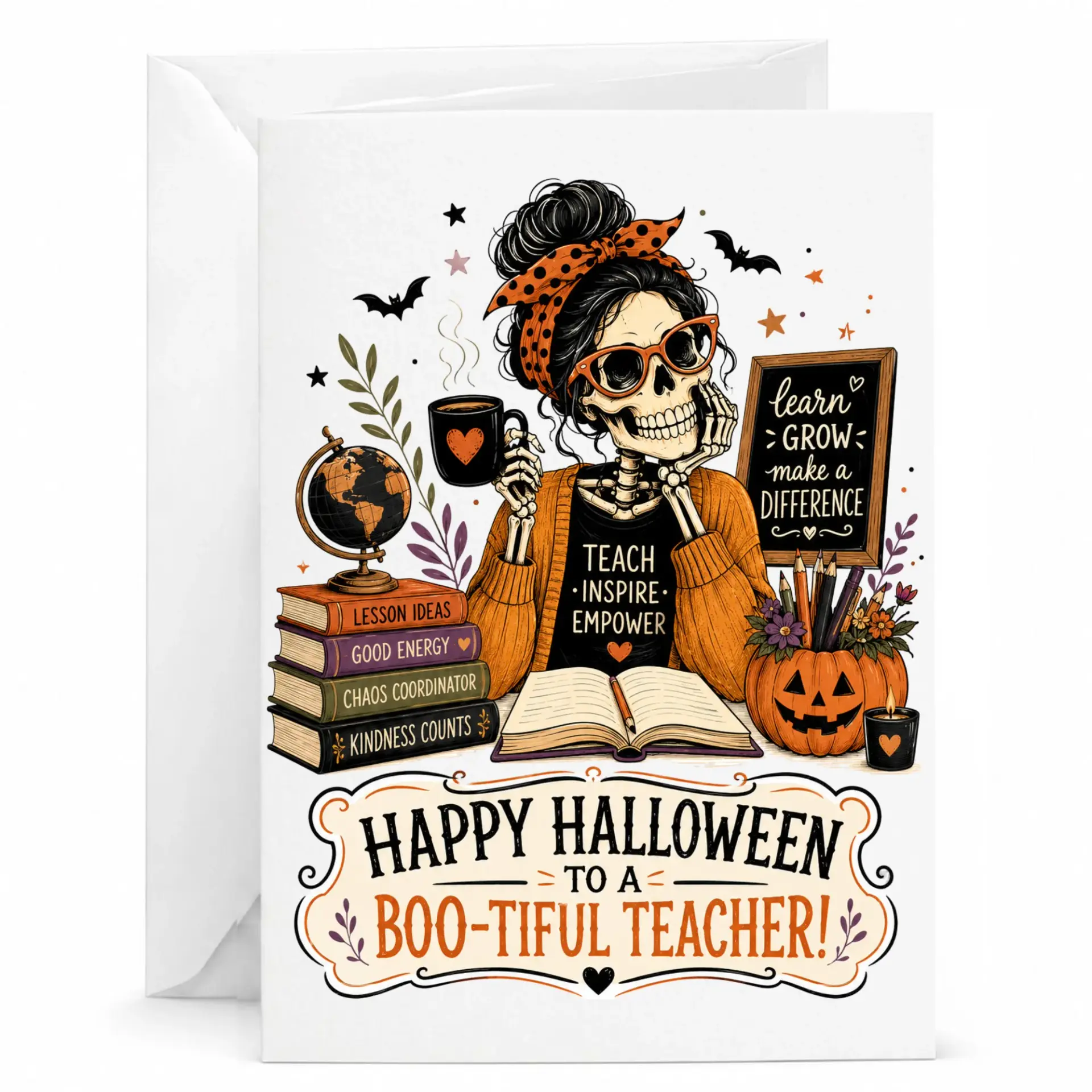 Funny Teacher Halloween Greeting Card Boo-Tiful Appreciation with Envelope for Educators and Staff