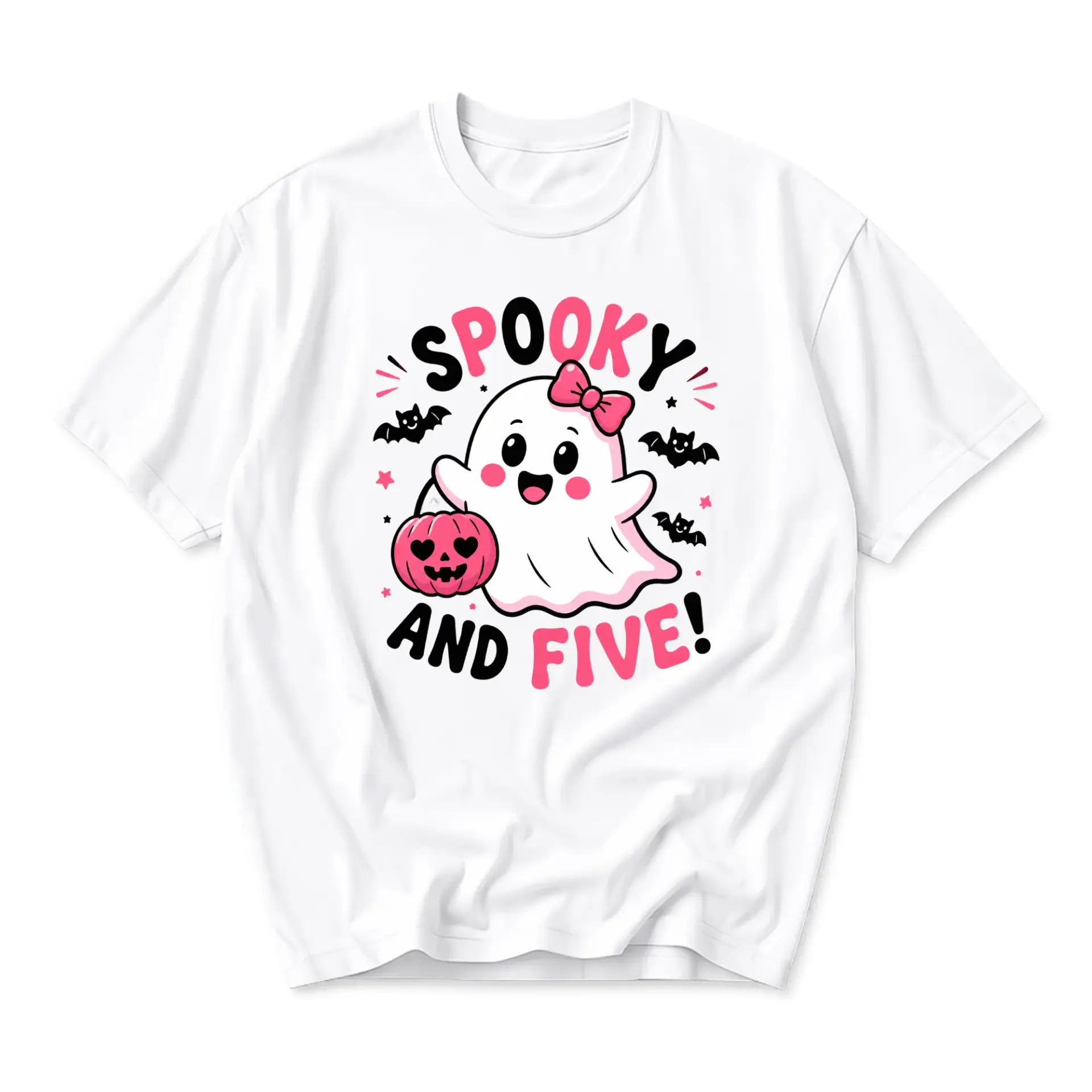 Graphic Tee Spooky and Five Cute Ghost Halloween Shirt Unisex Cotton Blend Casual Crew Neck Top for Fall Events