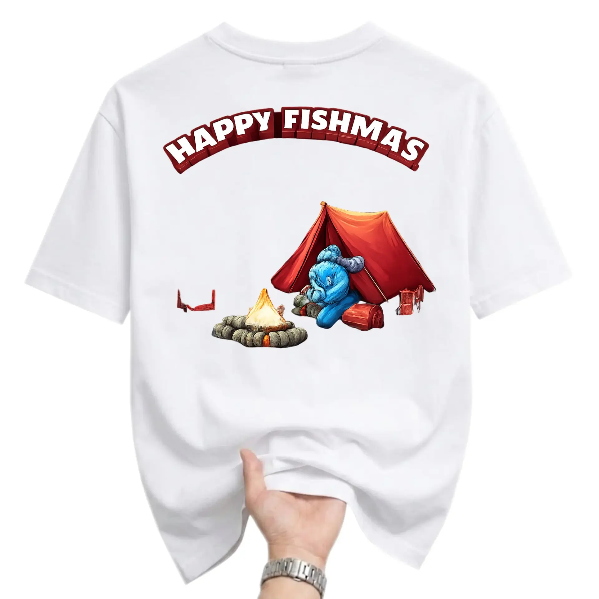 Funny Shirt Happy Fishmas Camping Graphic Tee Unisex Crew Neck Casual