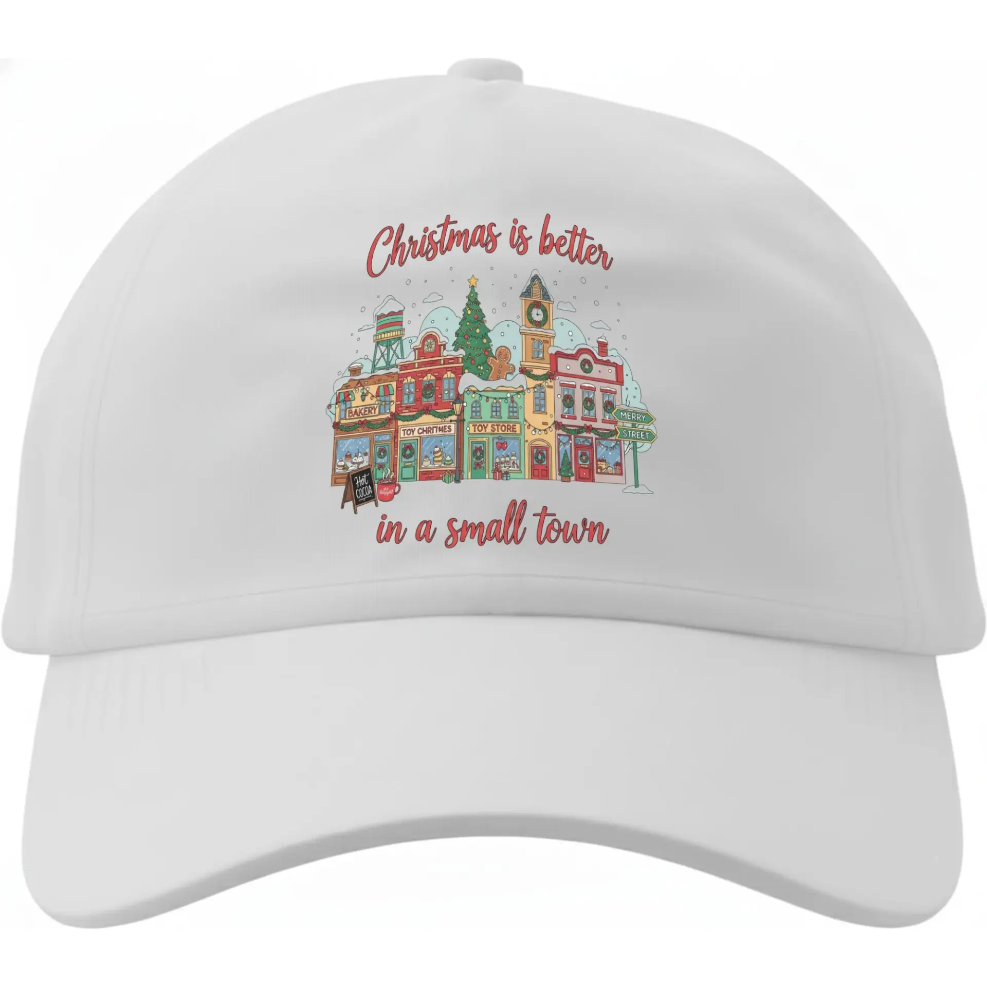 Baseball Cap Christmas Is Better in a Small Town Holiday Graphic Hat Low Profile Cotton Unisex Headwear White