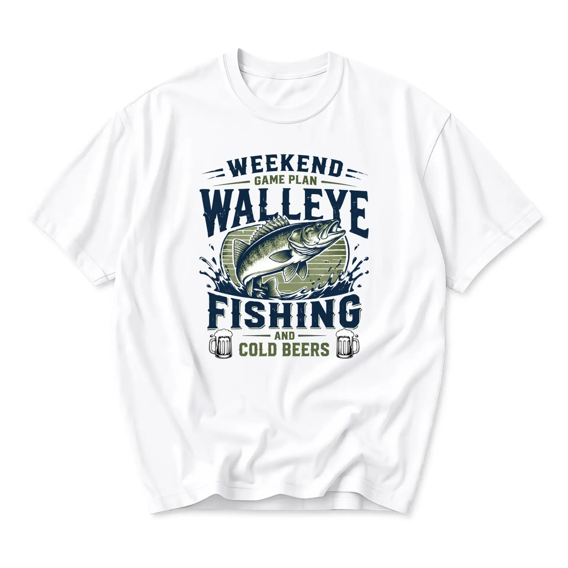 Funny Shirt Weekend Game Plan Walleye Fishing and Cold Graphic Tee Casual Unisex Crew Neck Short Sleeve Top