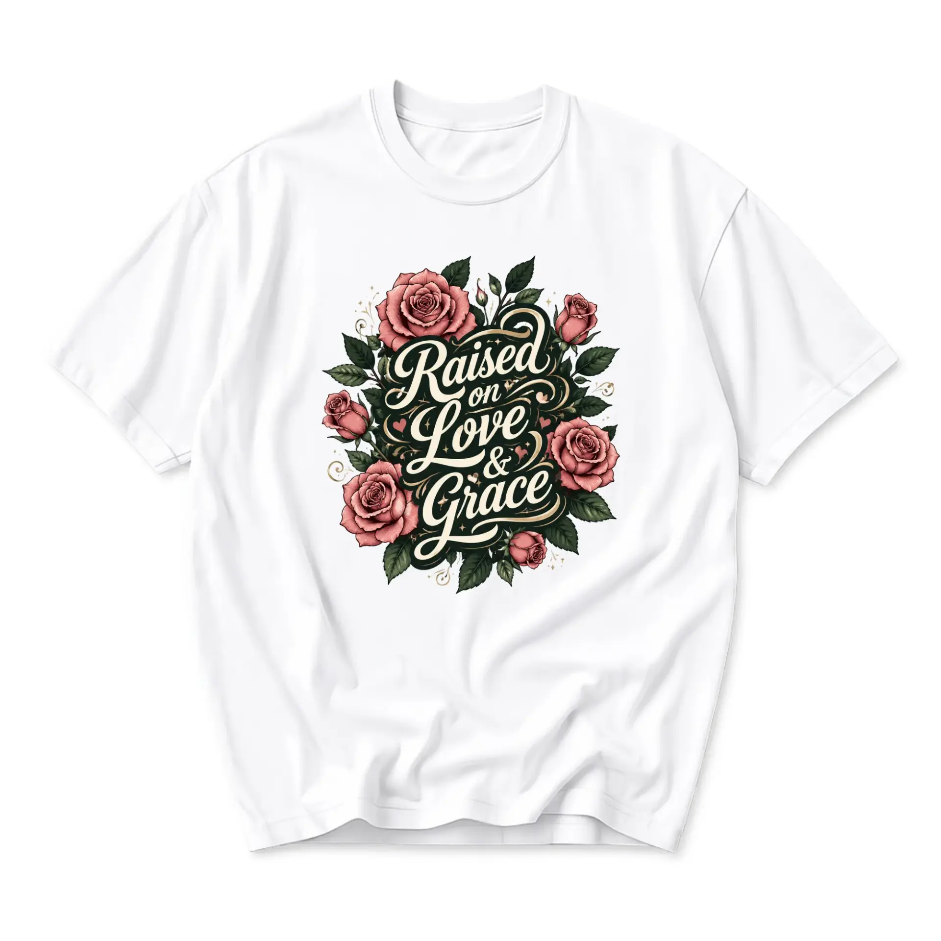 Graphic Tee Raised on Love and Grace Floral Print Short Sleeve Casual Unisex Crew Neck Comfortable Cotton Shirt
