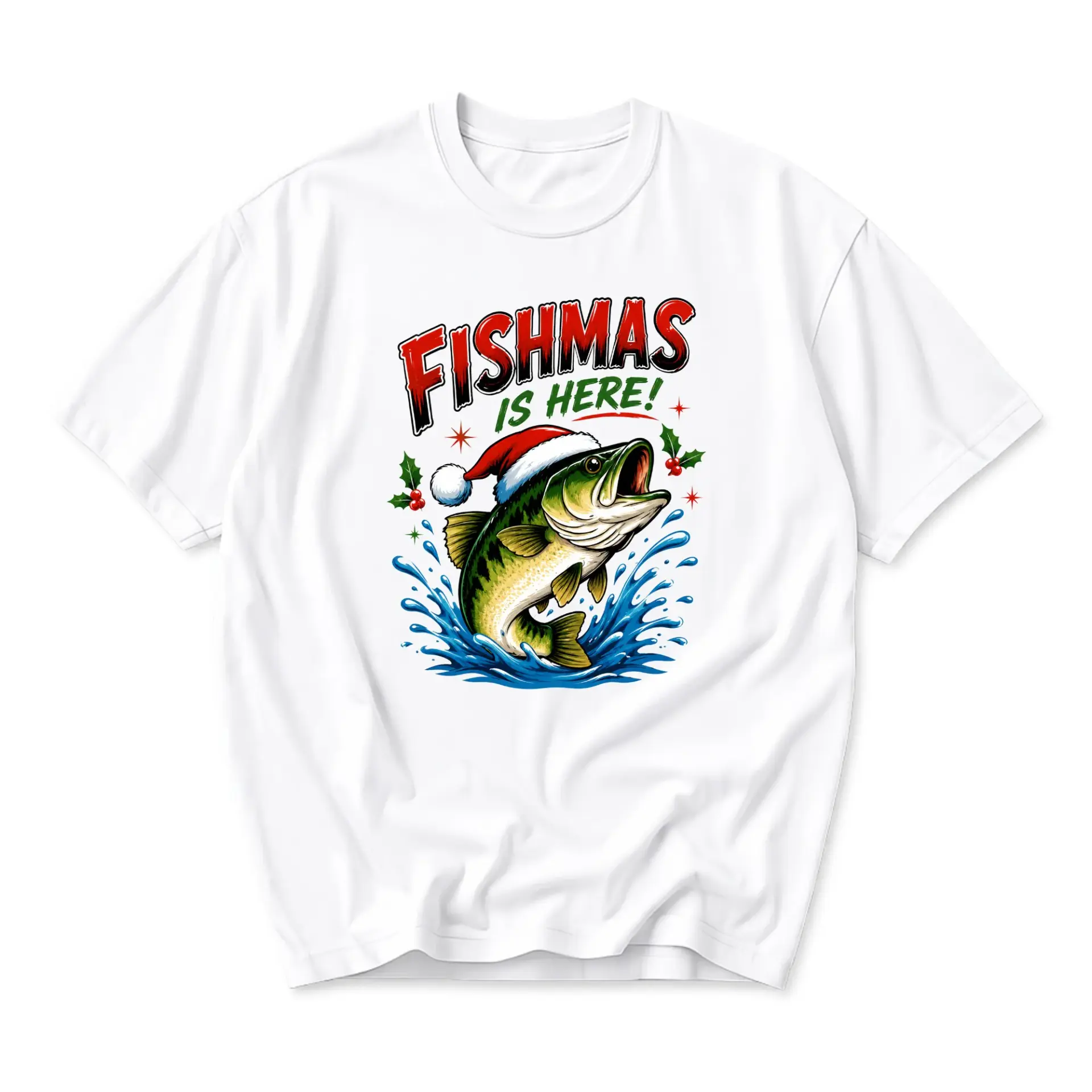 Funny Shirt Fishmas Is Here Graphic Tee Retro Christmas Fishing Lover