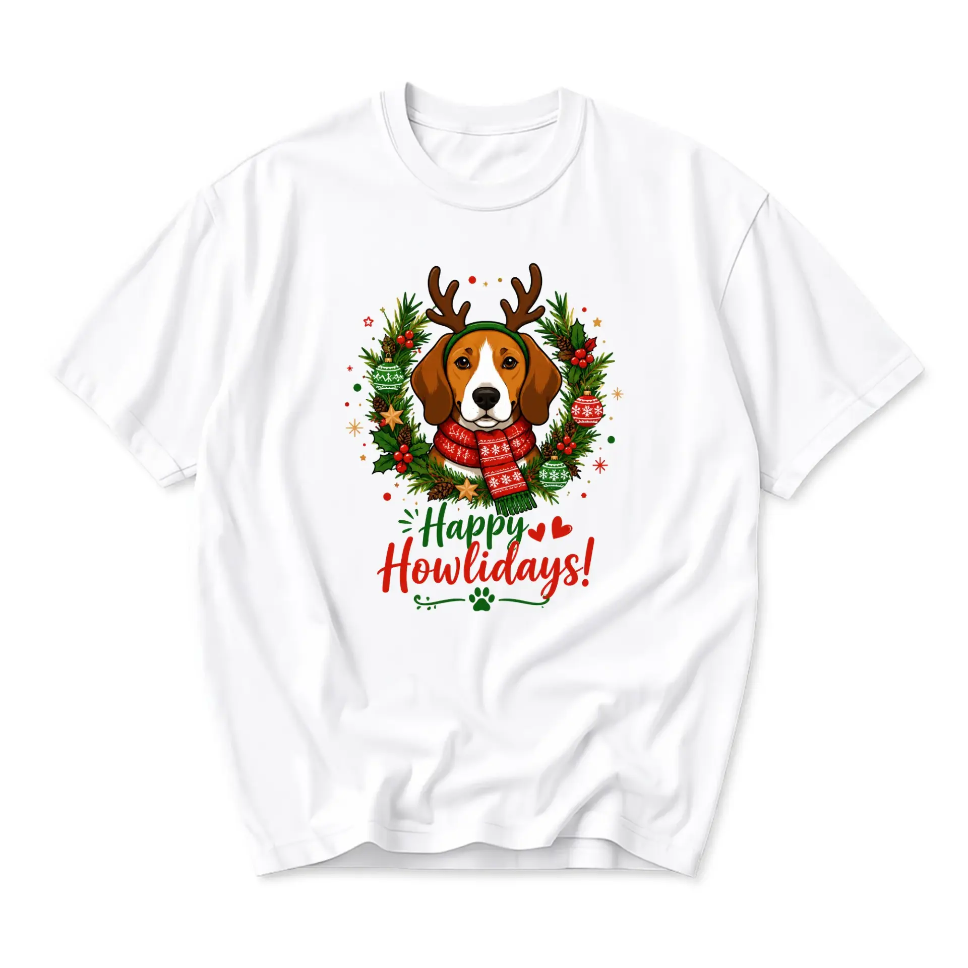 Funny Shirt Happy Howlidays Beagle Dog Graphic Tee Holiday Seasonal Crew