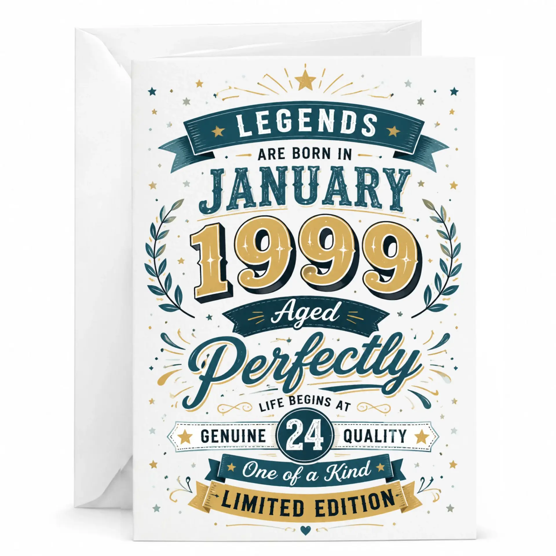 Birthday Card Legends Born in January 1999 Aged Perfectly Twenty Fourth Anniversary Celebration Greeting Card Gift Idea