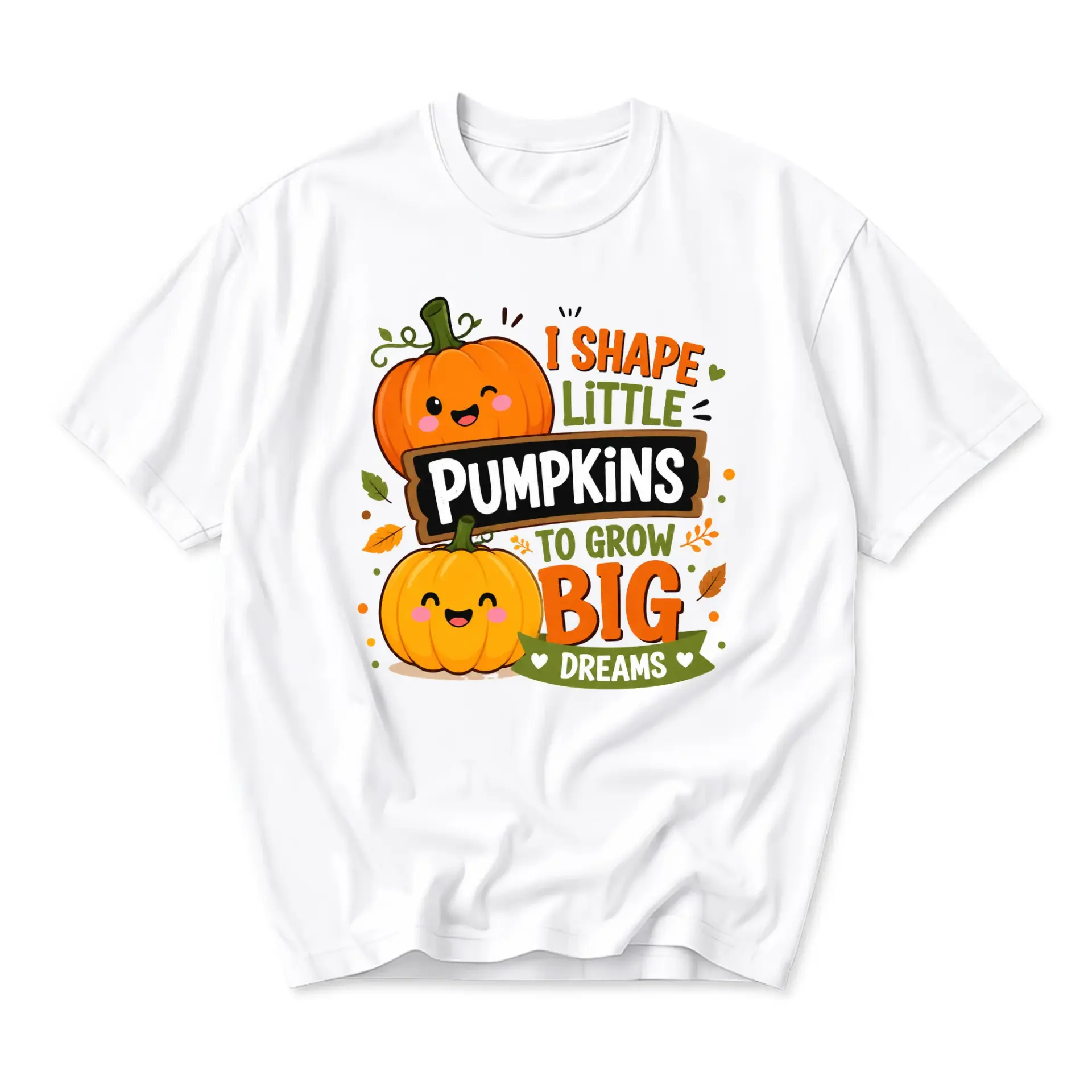 Graphic Tee I Shape Little Pumpkins to Grow Big Dreams Autumn Seasonal Fall Festive Unisex Crew Neck T-Shirt