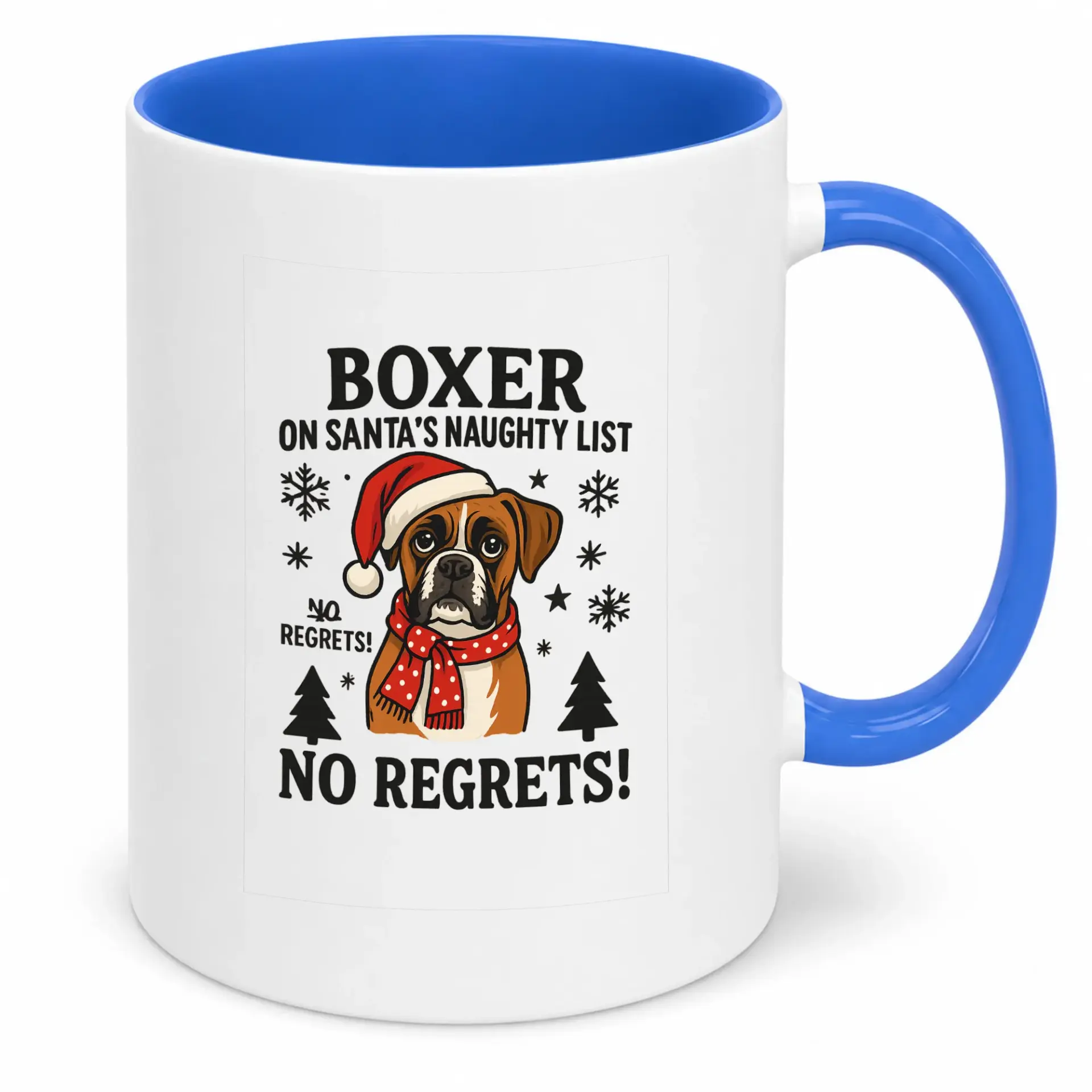 Funny Naughty Boxer Dog Christmas Ceramic Coffee Mug with Santa Hat Design, Unique Holiday Drinkware Gift for Dog Lovers