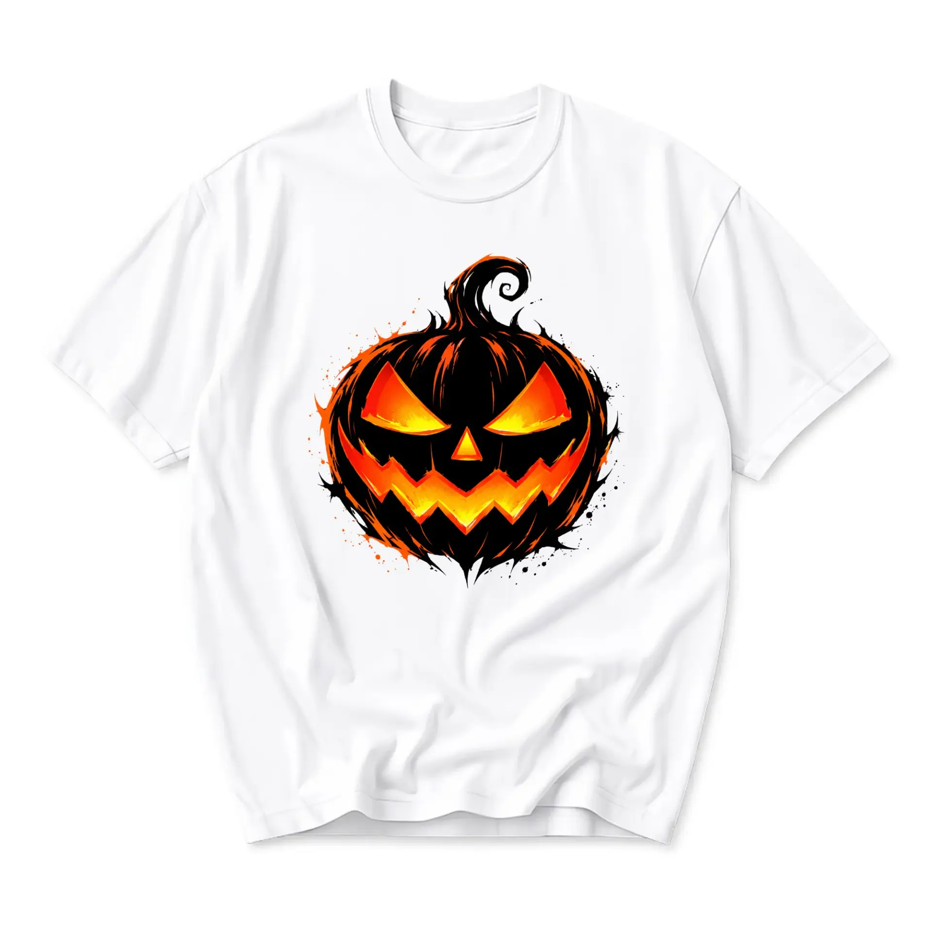 Graphic Tee Unisex Halloween Pumpkin Shirt Spooky Jack O Lantern Apparel Cotton Blend Crew Neck Casual Top White