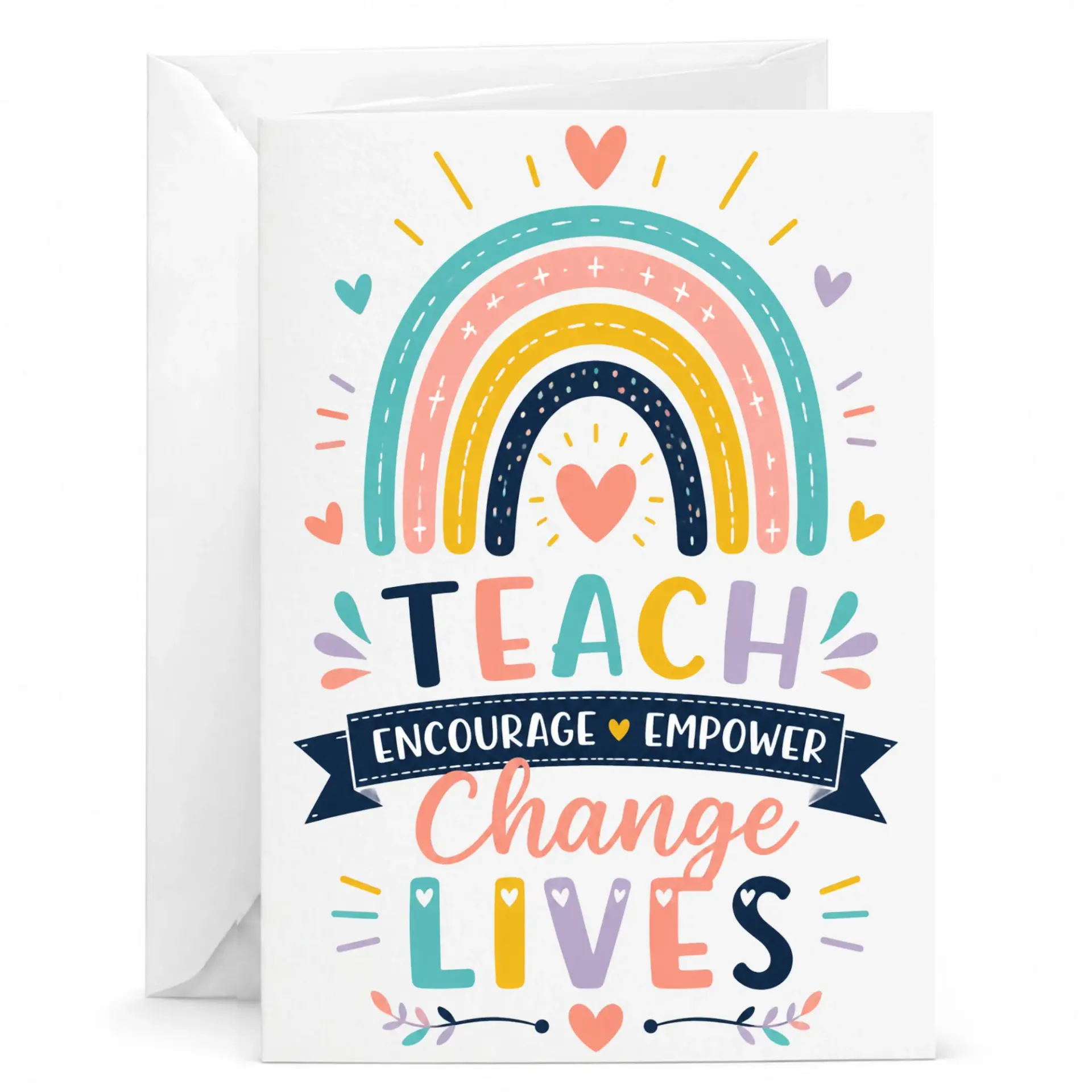 Inspirational Greeting Card Teach Encourage Change Rainbow Design 5x7 Folded Note for Positive Messages