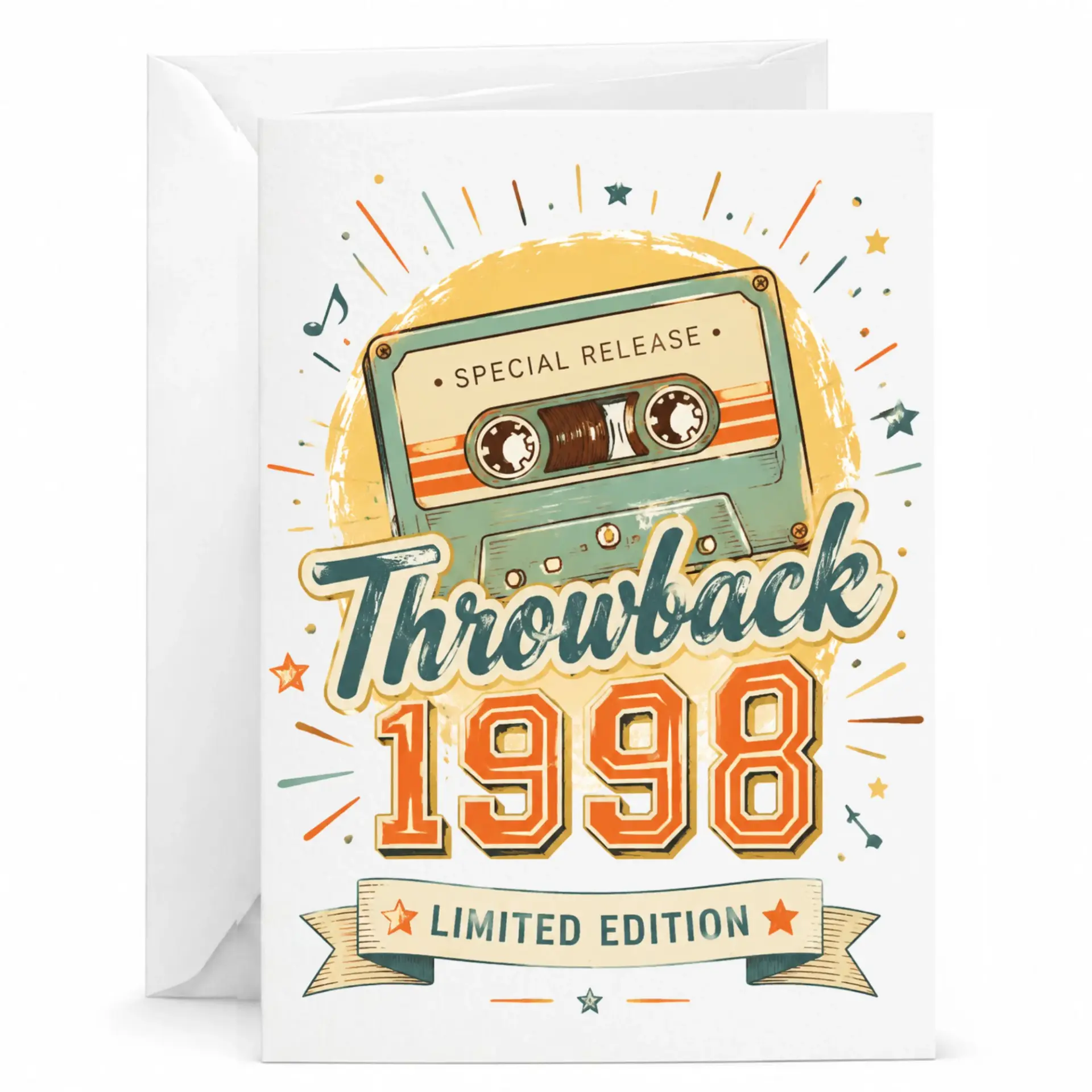 Funny Birthday Card Throwback 1998 Limited Edition Retro Cassette Tape Design Greeting Card for Nostalgia Lovers