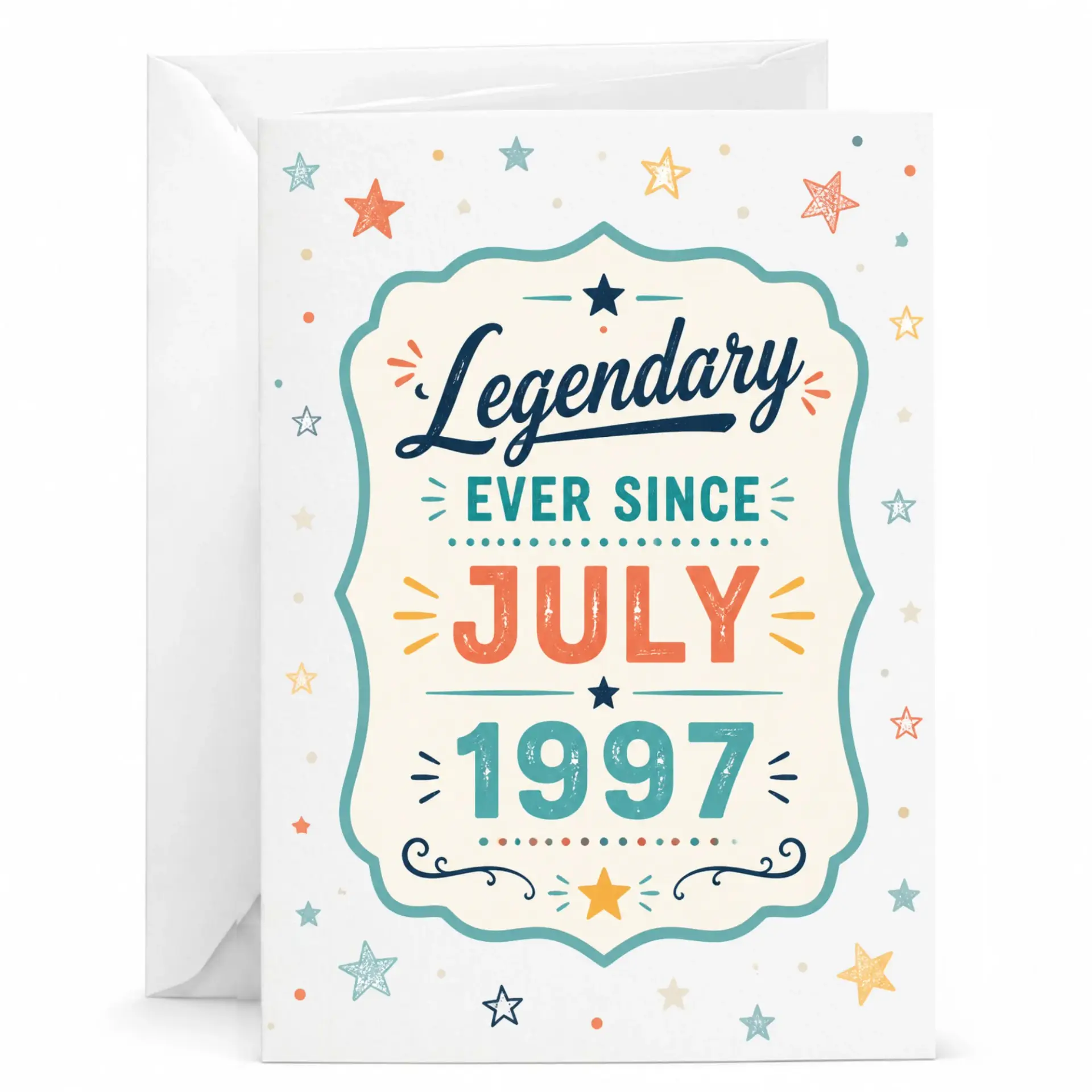 Greeting Card Legendary Ever Since July 1997 Vintage Style Birthday Stationery for Milestone Celebrations 5x7 Inches