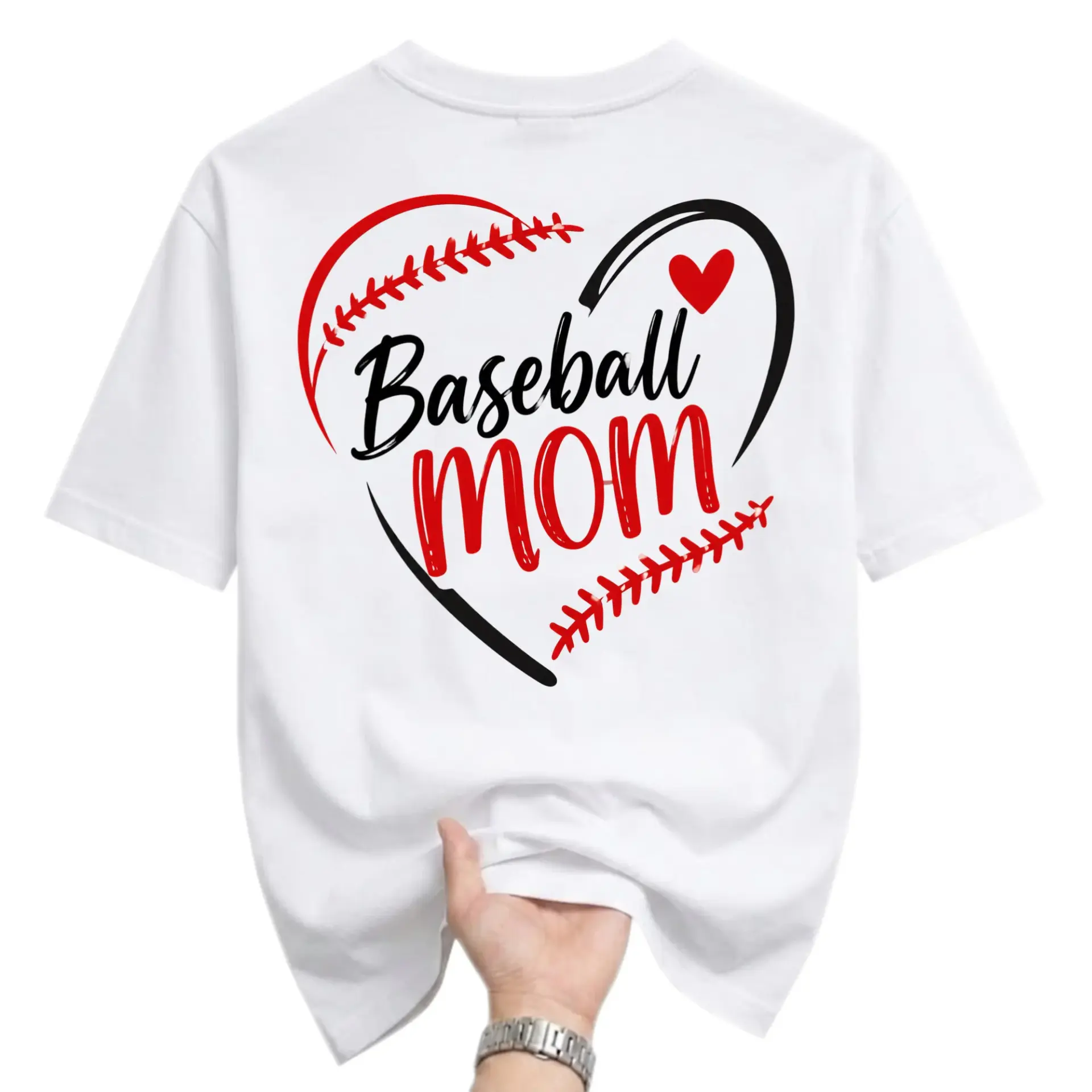 Graphic Tee Baseball Mom Heart Print Unisex Crew Neck Shirt for Sports Fans