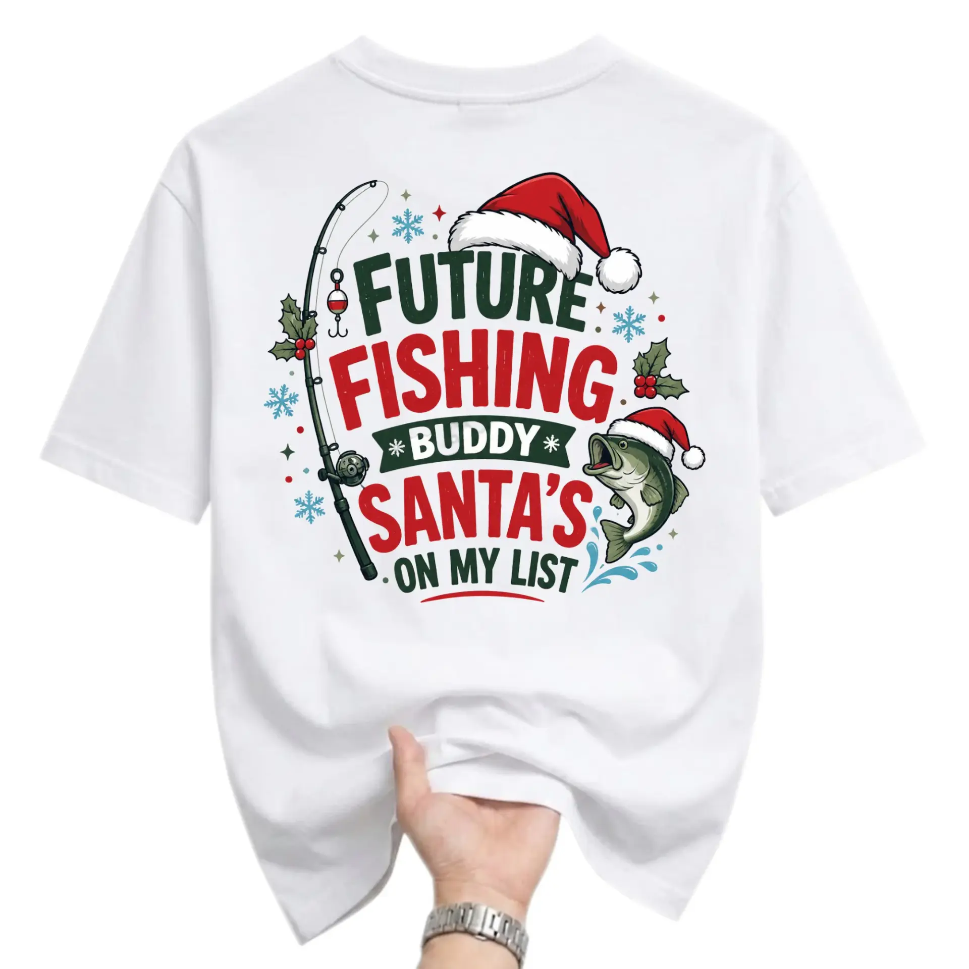 Funny Shirt Future Fishing Santa Is on My List Graphic Tee Holiday Angler