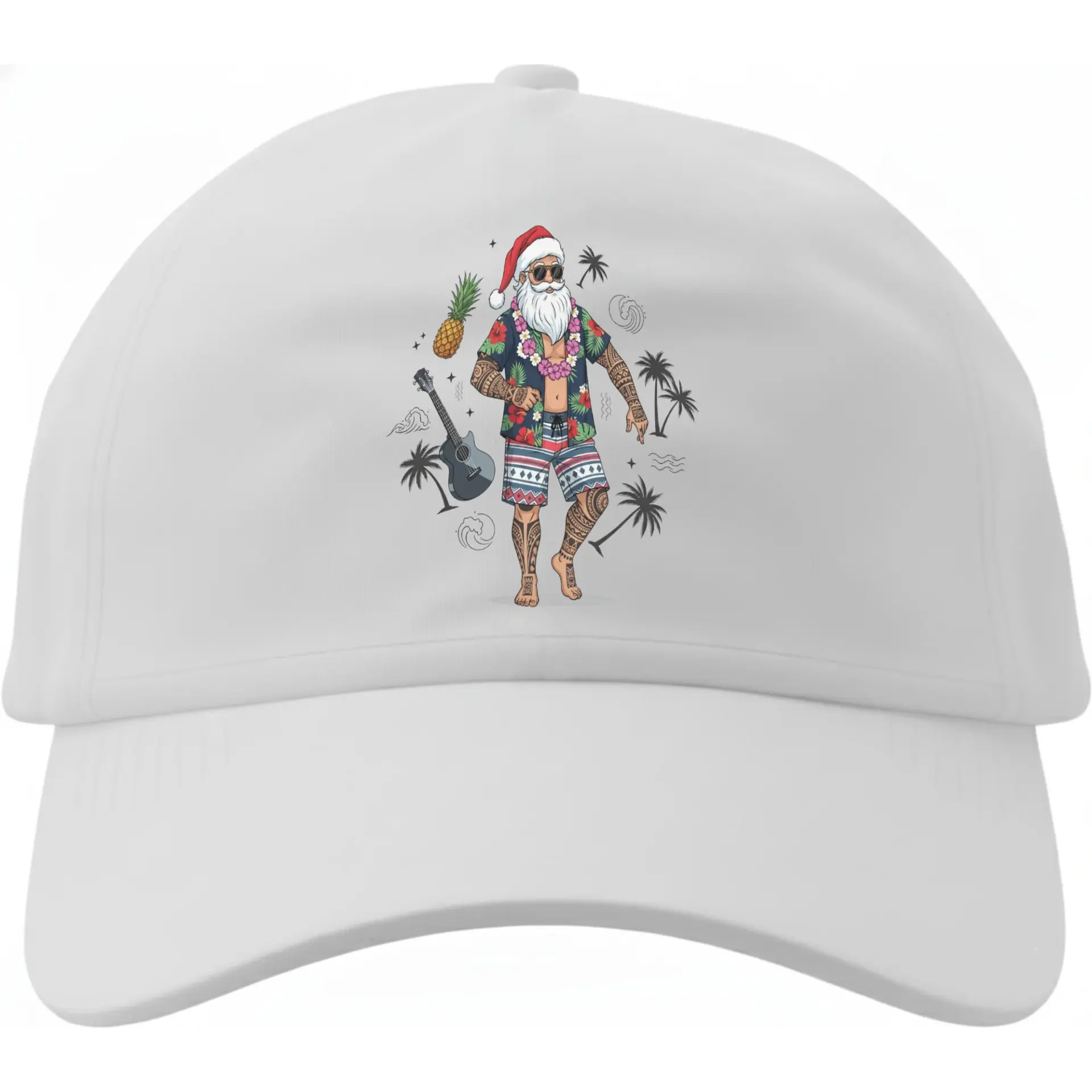 Baseball Cap Tropical Santa Claus Graphic Print Hat Summer Vacation Festive Holiday Accessory for Men and Women White