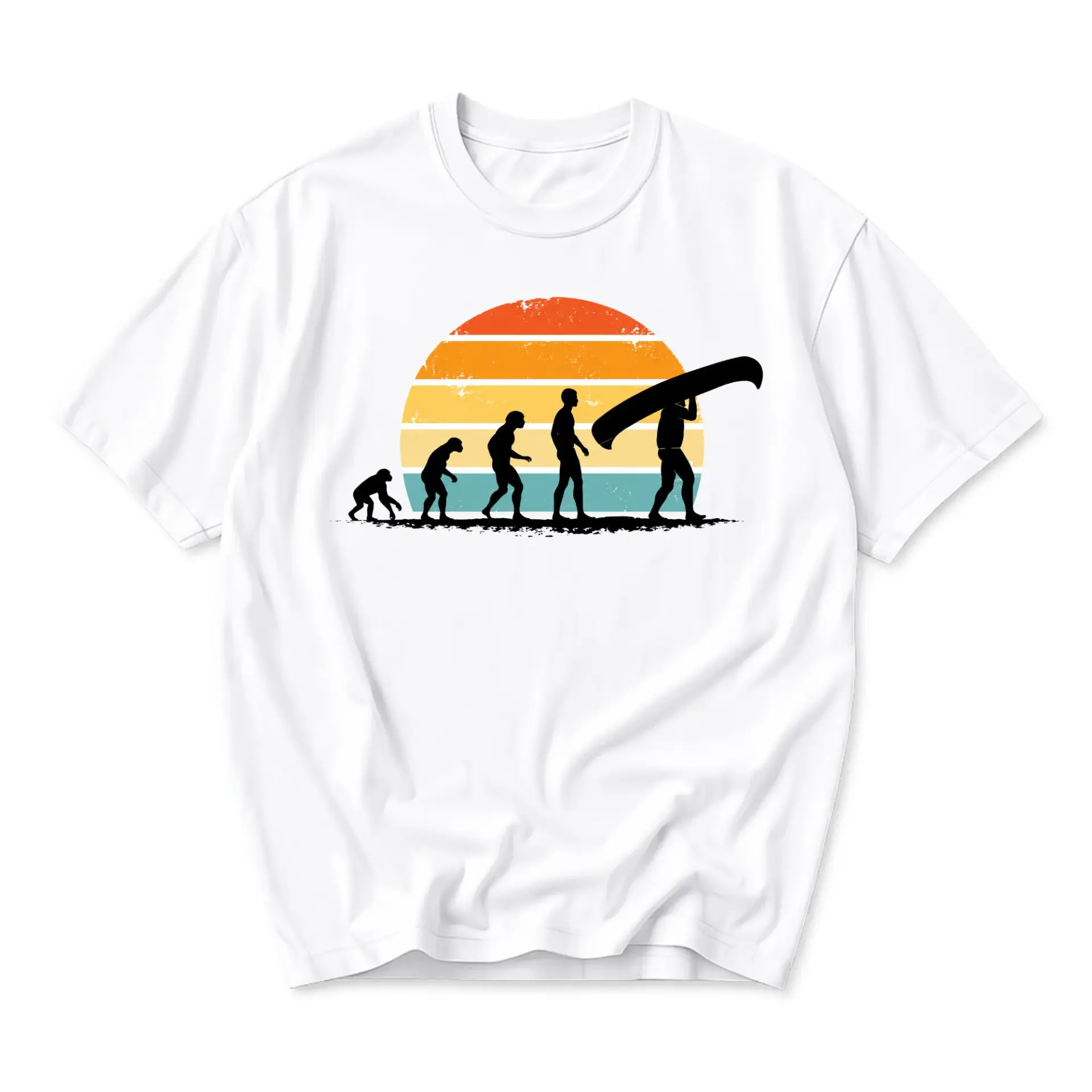 Graphic Tee Evolution of Paddling Retro Sunset Design Unisex Casual Short Sleeve Cotton Crew Neck Shirt Outdoor Apparel