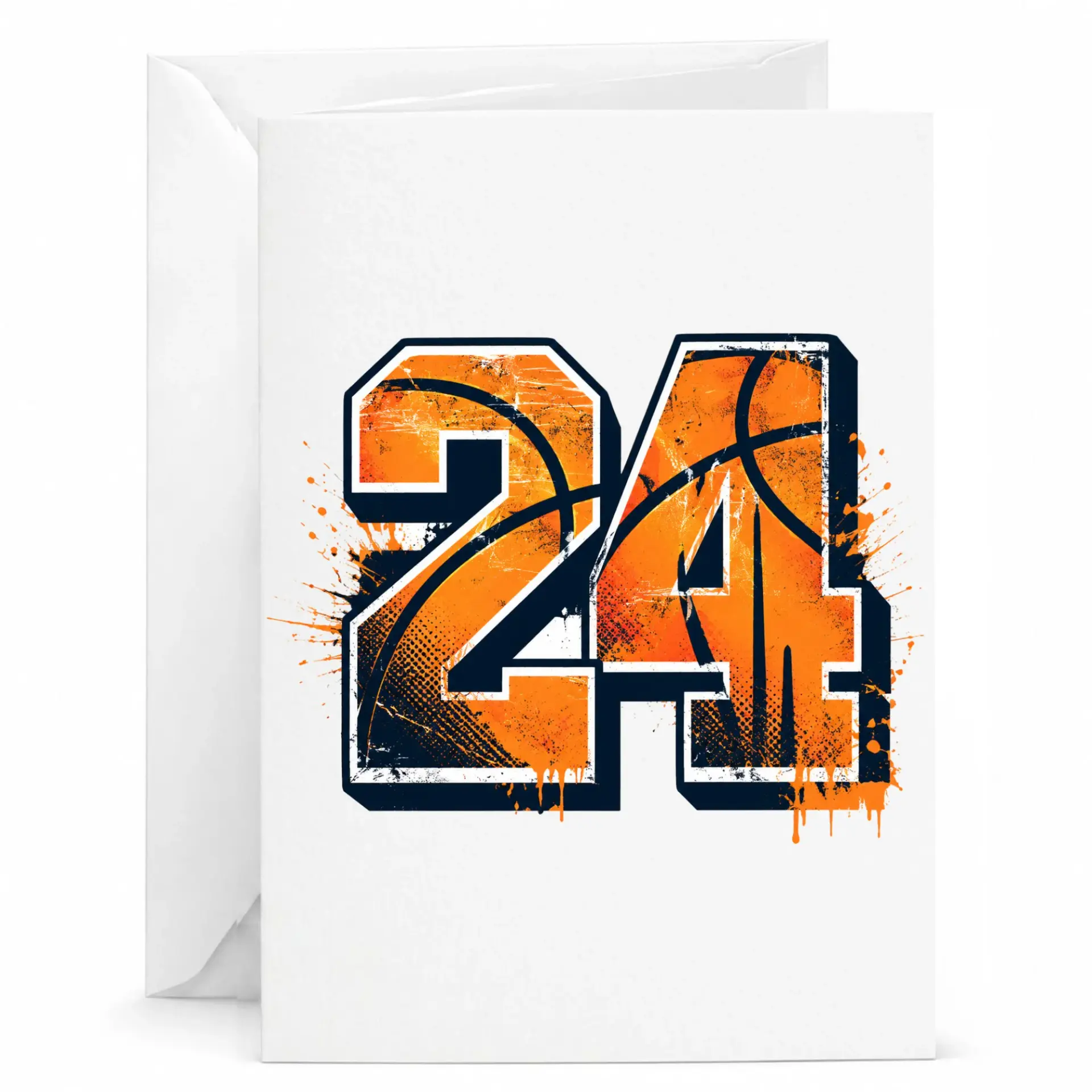Greeting Card with Basketball Number 24 Design, Sports Enthusiast Stationery for Birthdays and Celebrations