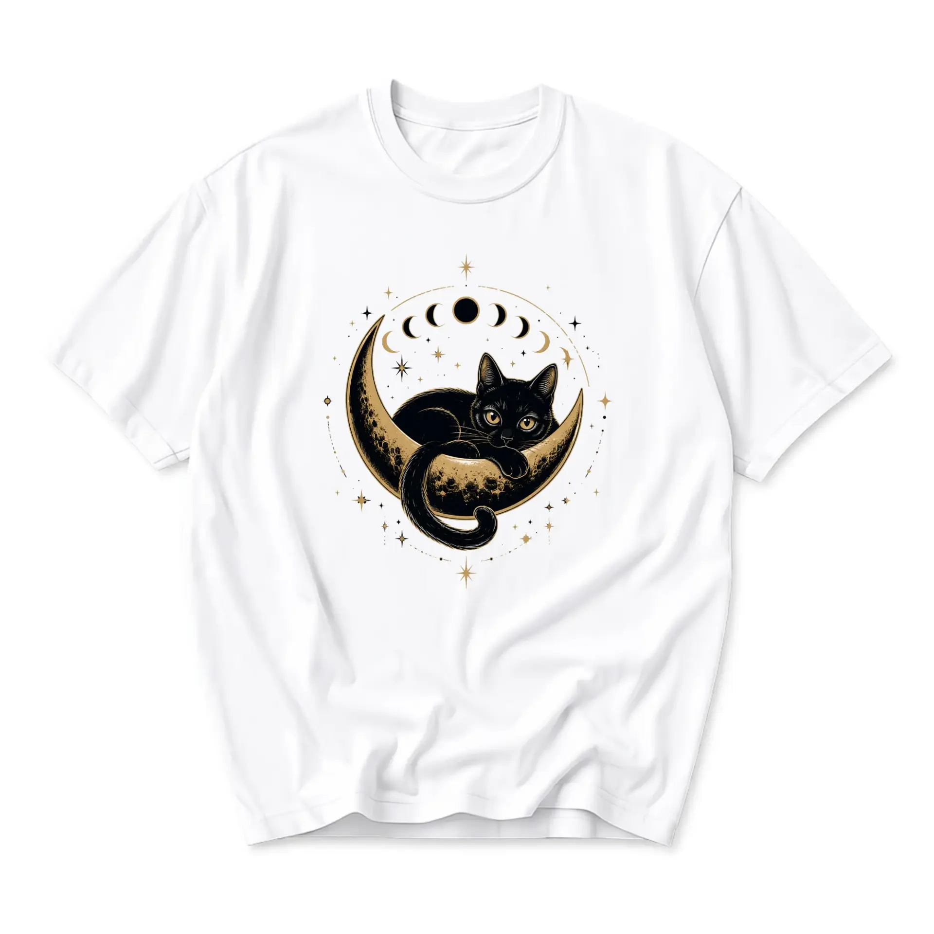 Graphic Tee Black Cat on Crescent Moon Celestial Design Unisex Casual Crew Neck Comfortable Cotton Blend Shirt