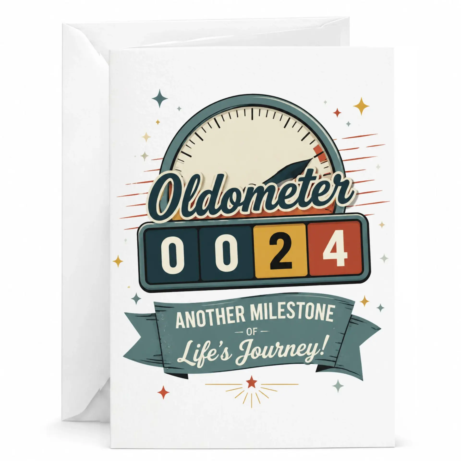 Funny Birthday Card Oldometer Milestone Greeting Card for 24th Birthday with Matching White Envelope 5x7 Inches