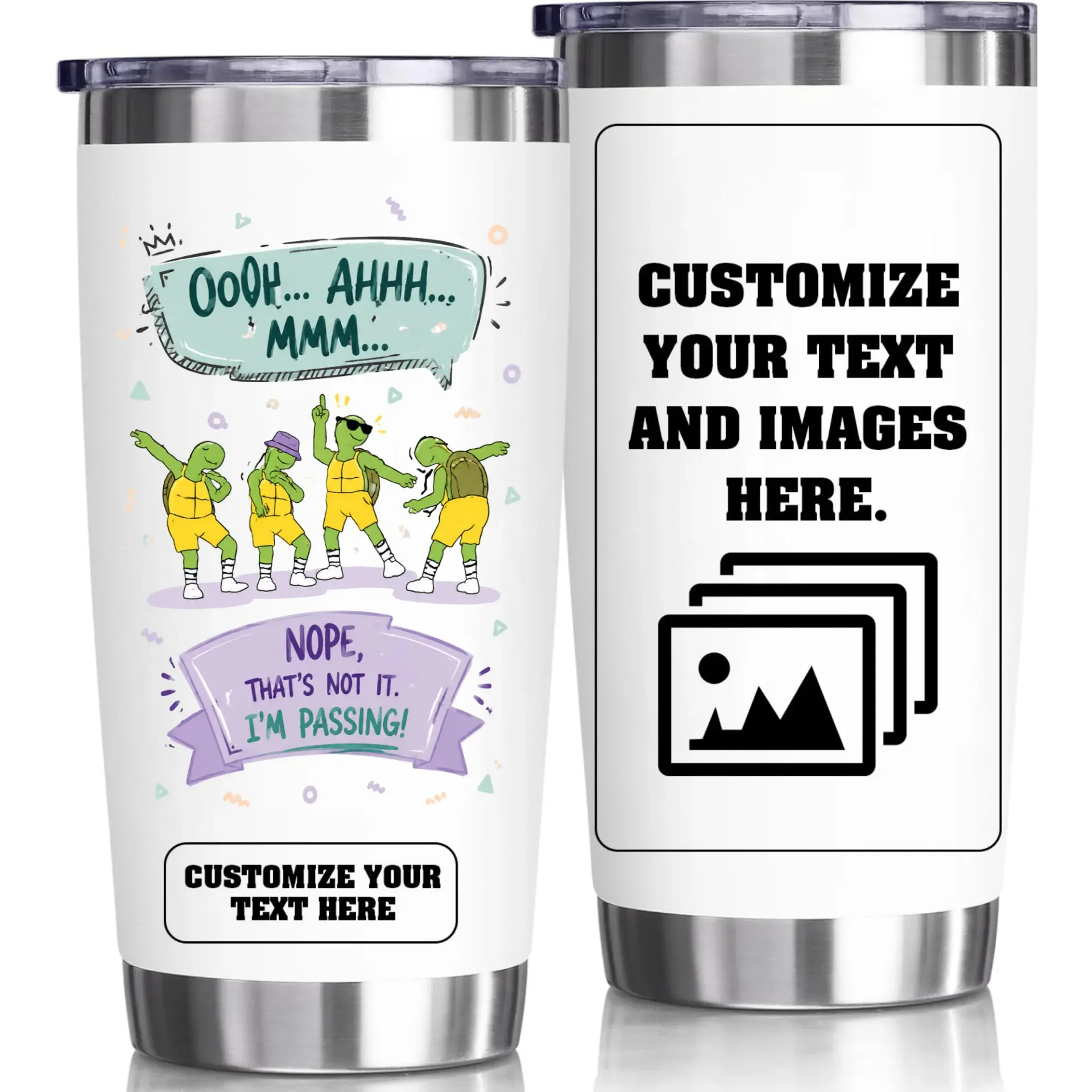 Stainless Steel Tumbler 20oz Funny Dancing Turtle Graphic Insulated Travel Mug for Coffee Tea and Cold Beverages