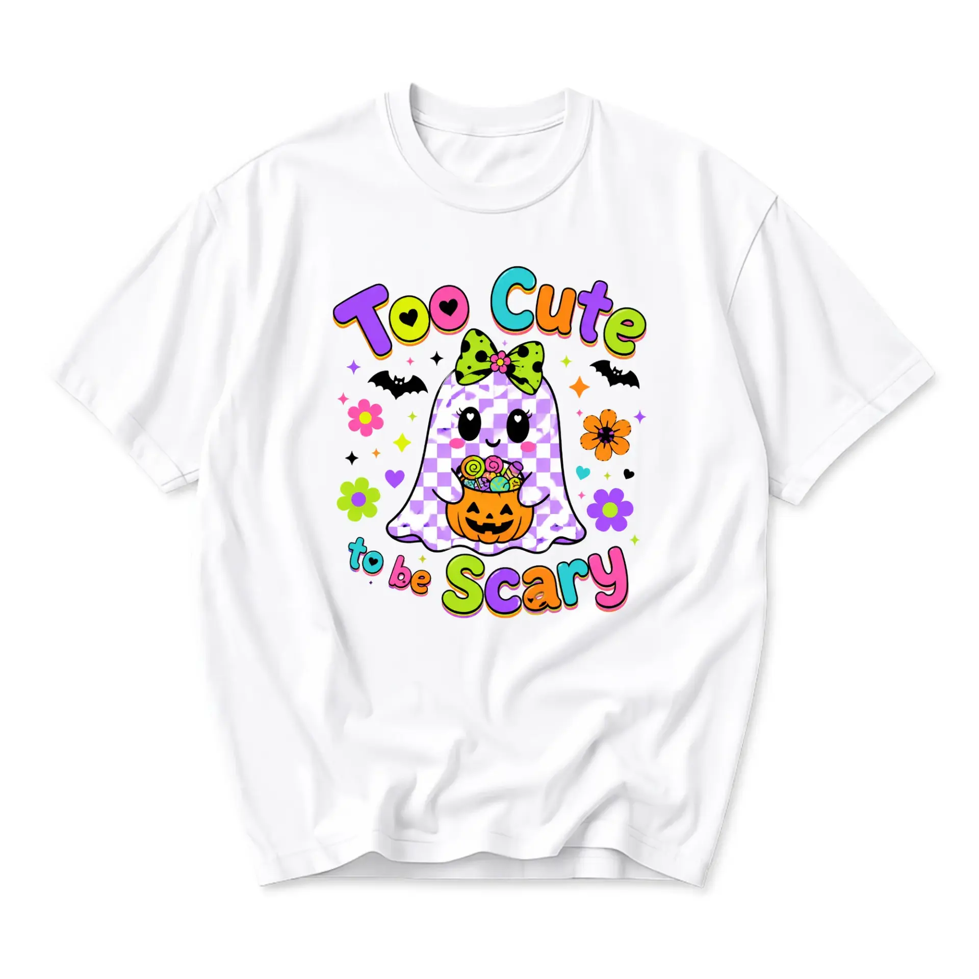 Funny Shirt Too Cute to Be Scary Ghost Graphic Tee Women Men Casual Short Sleeve Halloween Aesthetic Retro Apparel