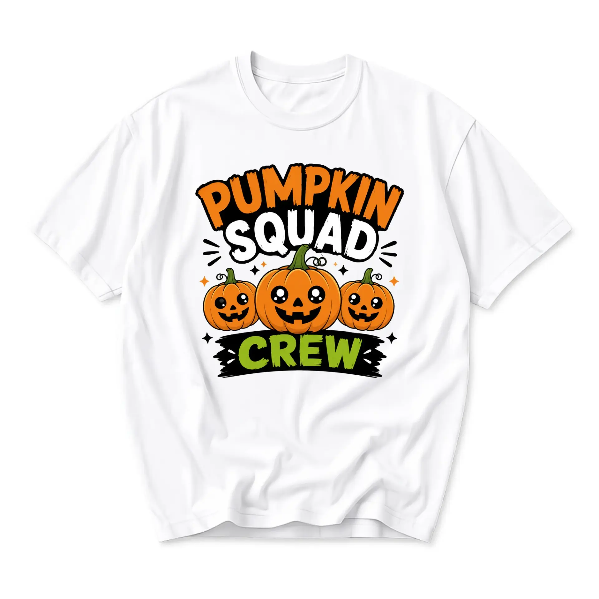 Funny Shirt Pumpkin Squad Crew Graphic Tee for Autumn Holiday Season Casual Unisex Comfortable Cotton Blend Top