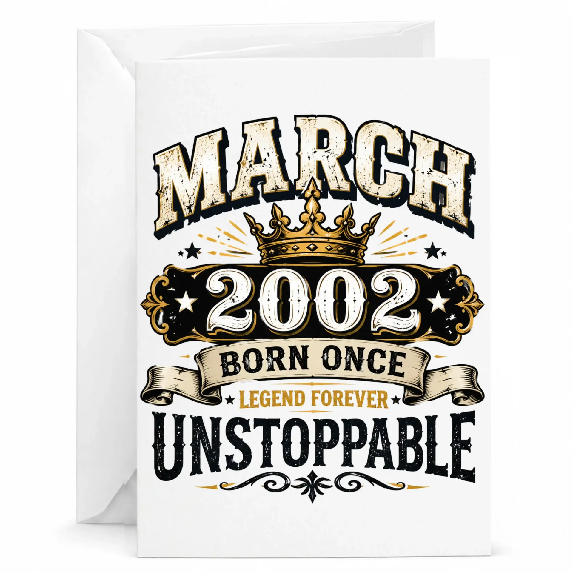 Birthday Card March 2002 Born Once Legend Forever Unstoppable Premium Greeting Card with Matching White Envelope