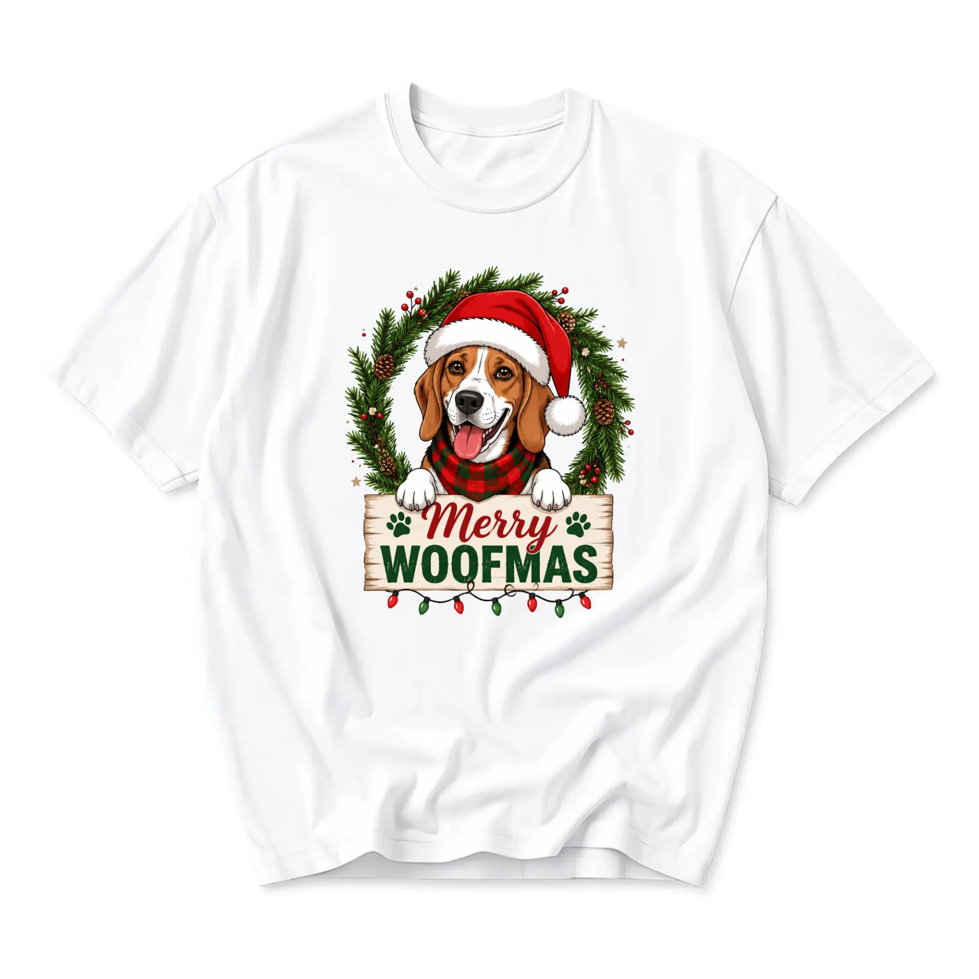 Funny Shirt Merry Woofmas Beagle Dog Graphic Tee Festive Holiday Unisex