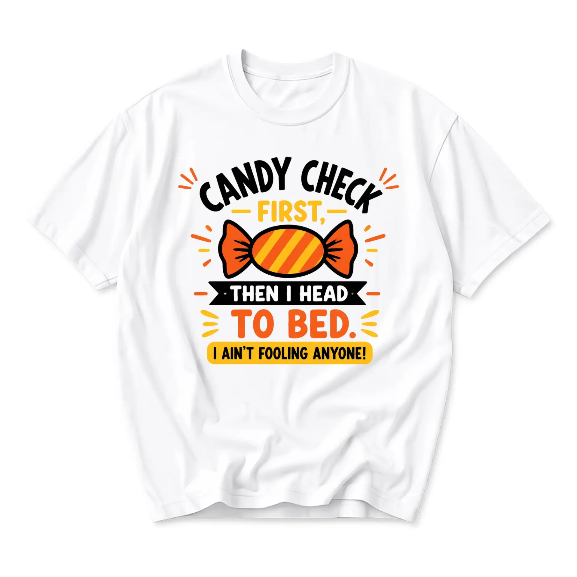 Funny Shirt Candy Check First Then I Head to Bed Graphic Tee Unisex Casual Crew Neck Comfortable Short Sleeve Top