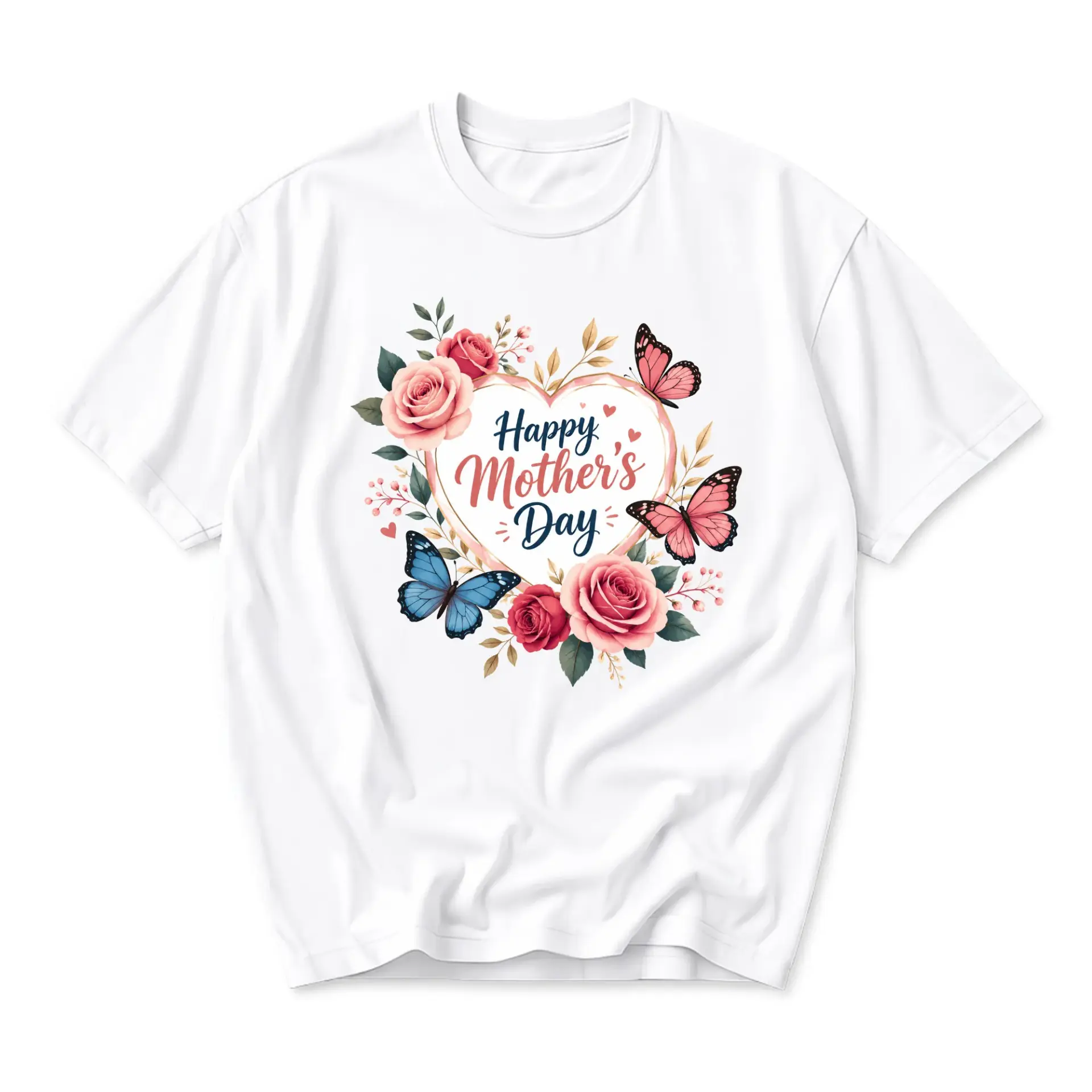 Graphic Tee Happy Mother's Day Floral Butterfly Print Shirt Comfortable Unisex Crew Neck Casual Everyday Top