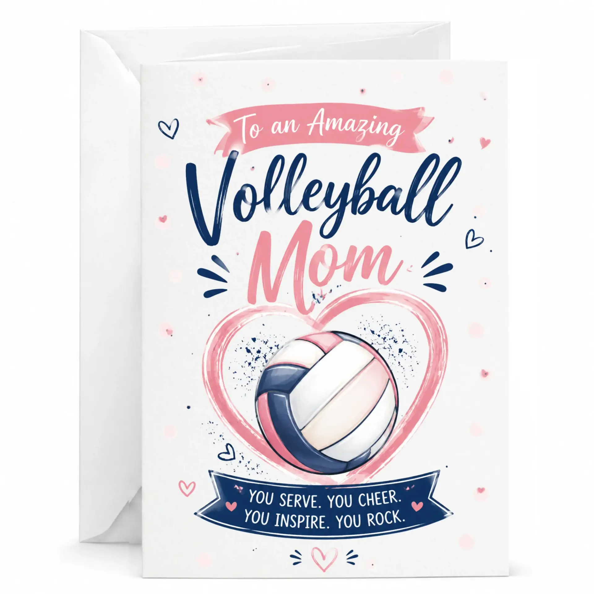 Greeting Card for Volleyball Mom, Sports Inspired Appreciation Note with Envelope, Heart and Ball Design for Athletic Parent