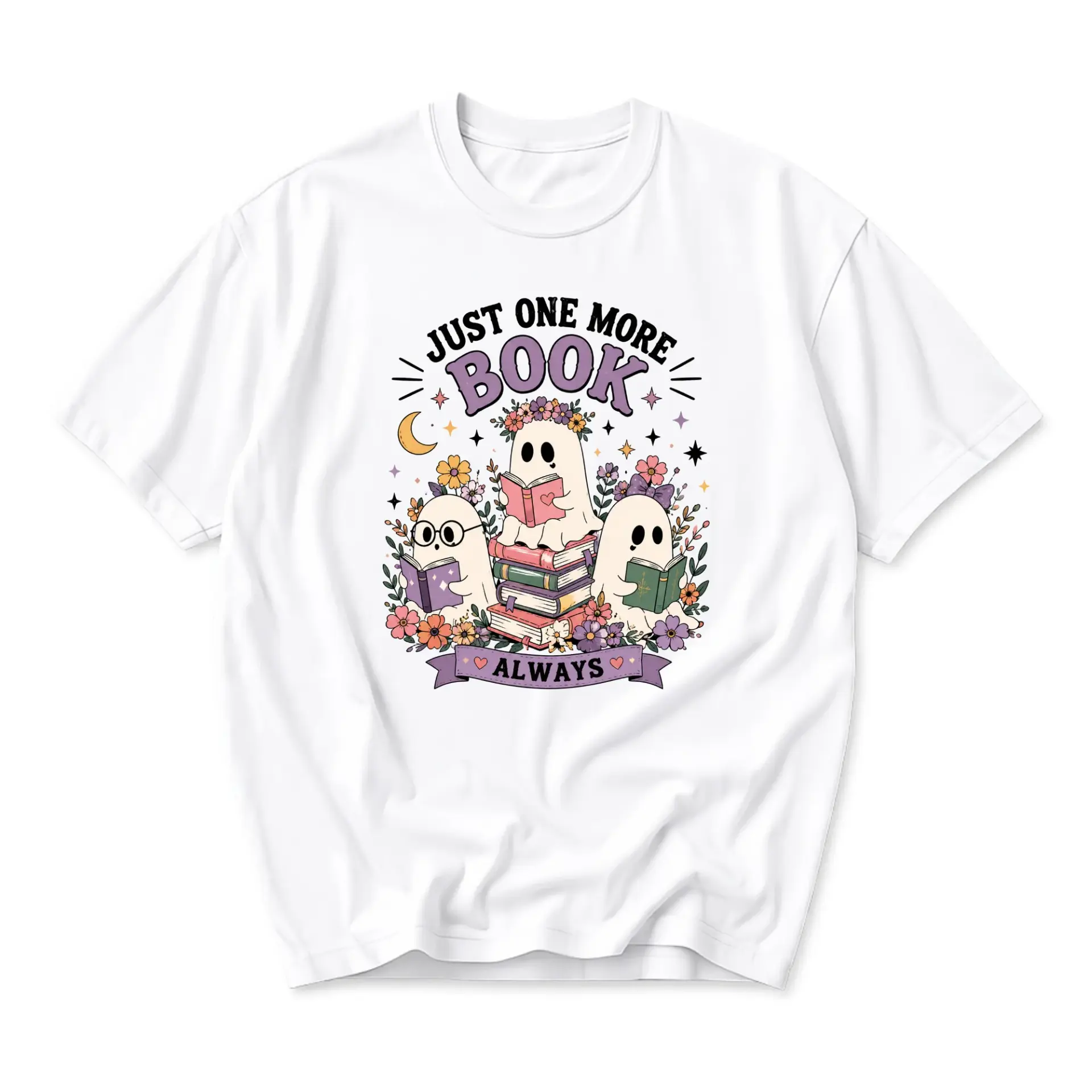 Graphic Tee Just One More Book Ghost Readers Unisex Casual Shirt Aesthetic Reading Literature Lover Short Sleeve Top